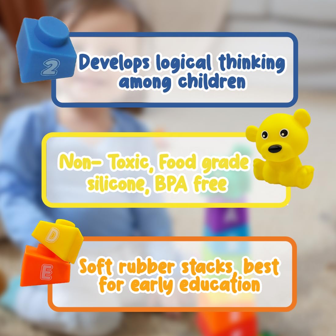 Stacking Baby Bath Toys (6 Blocks with Teddy Top)