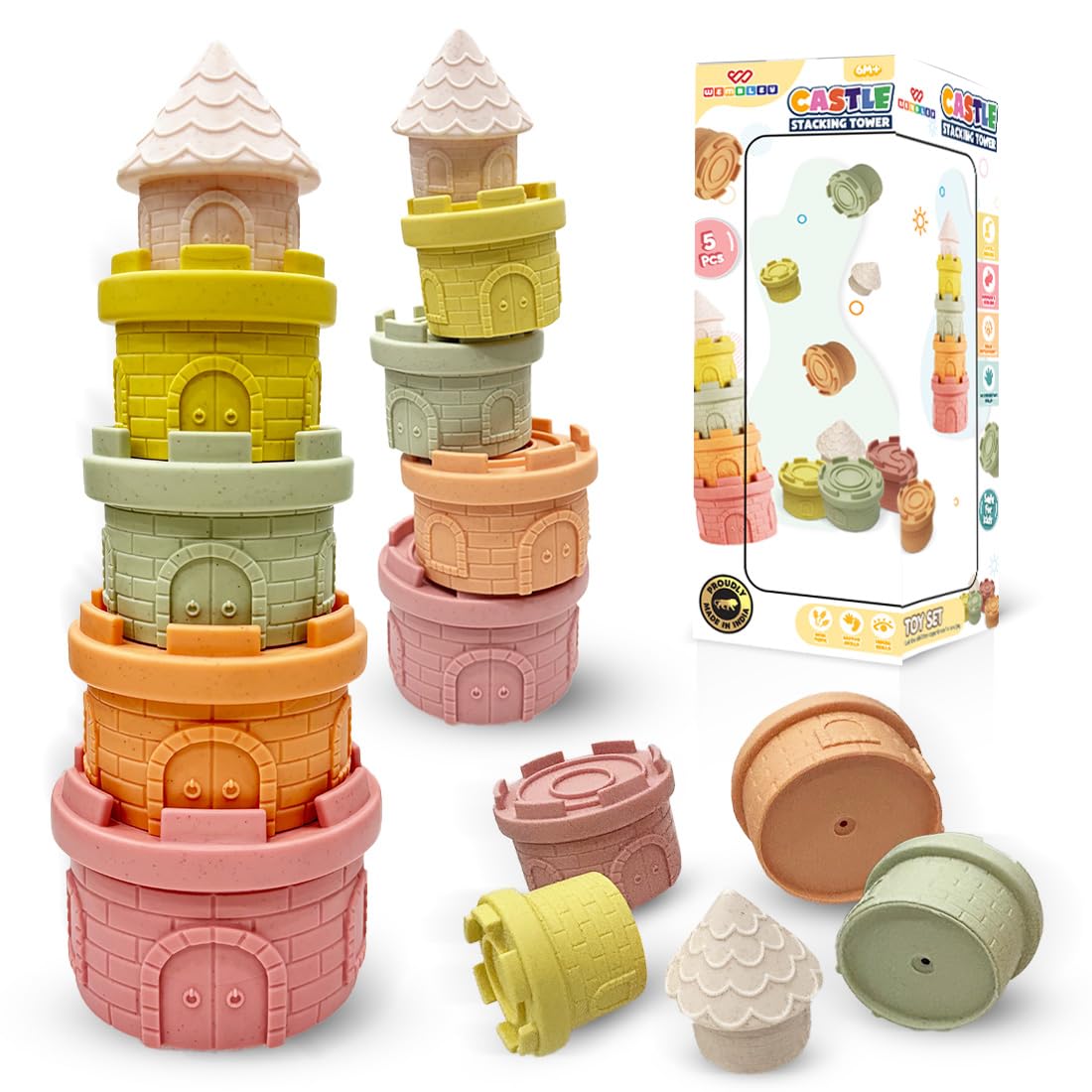 Stacking Baby Bath Toys (4 Castle Stacks & 1 Tower Top)