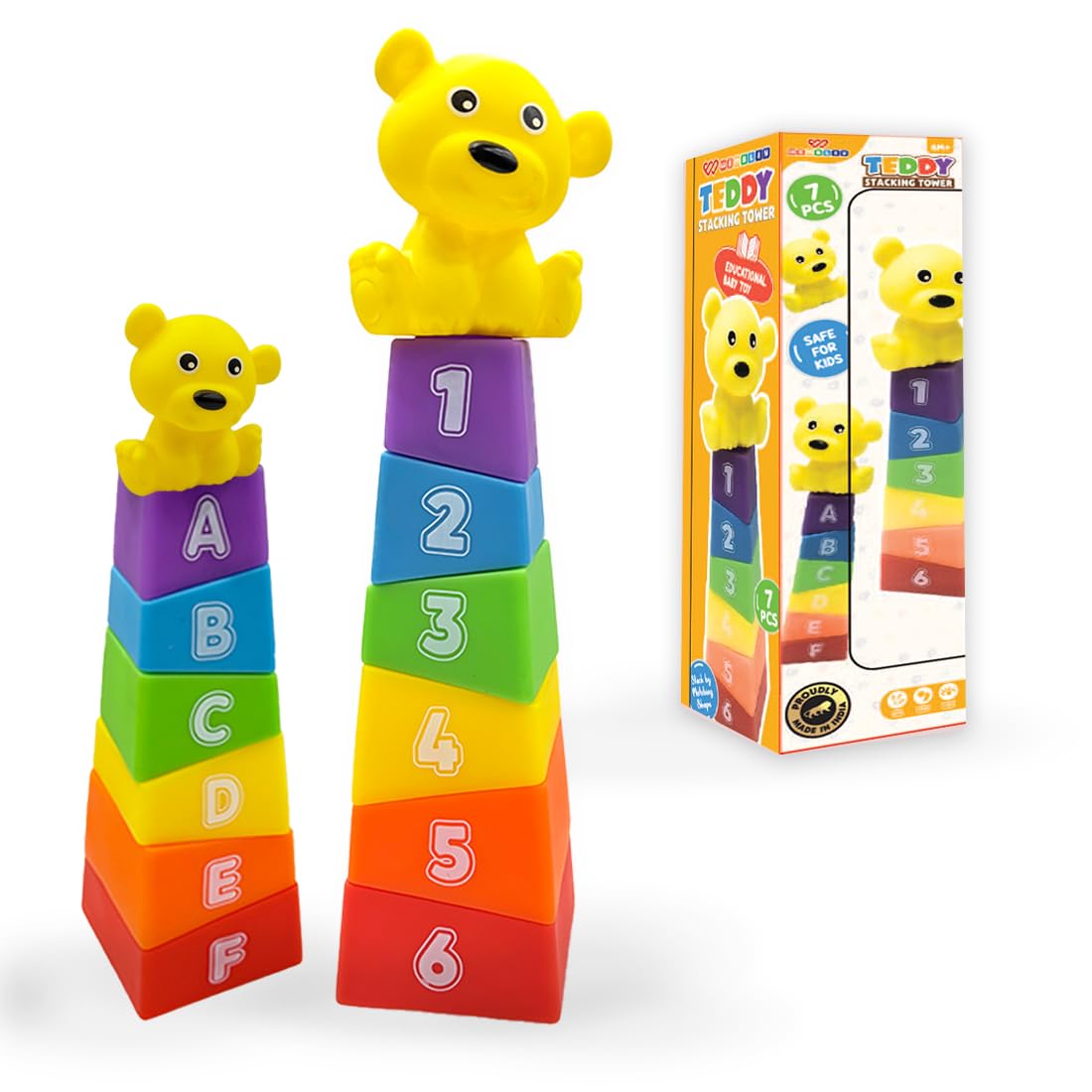 Stacking Baby Bath Toys (6 Blocks with Teddy Top)