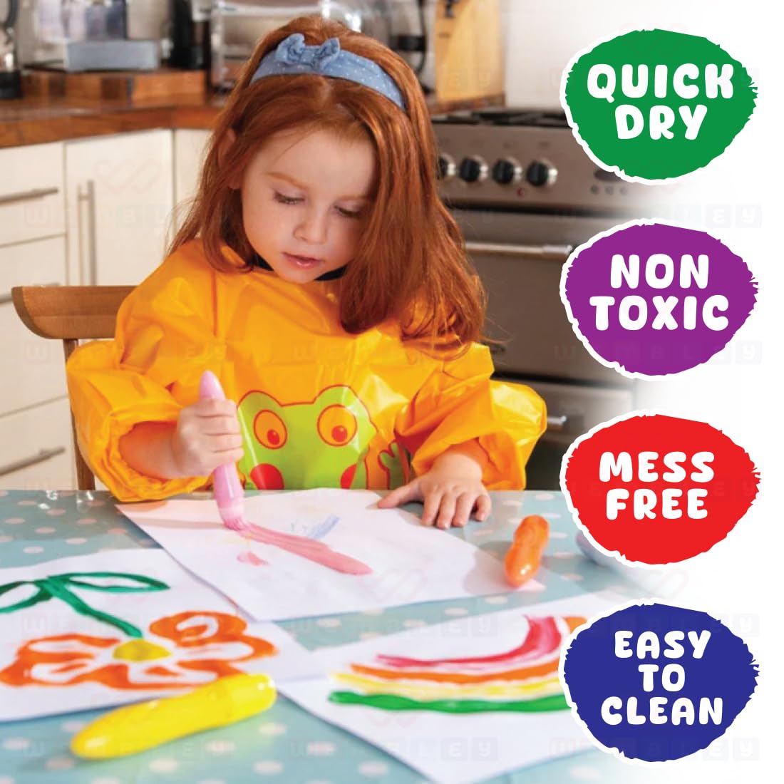 Assorted Squeeze Paint Brush Set for Kids (9 Classic & 3 Metallic Colors)