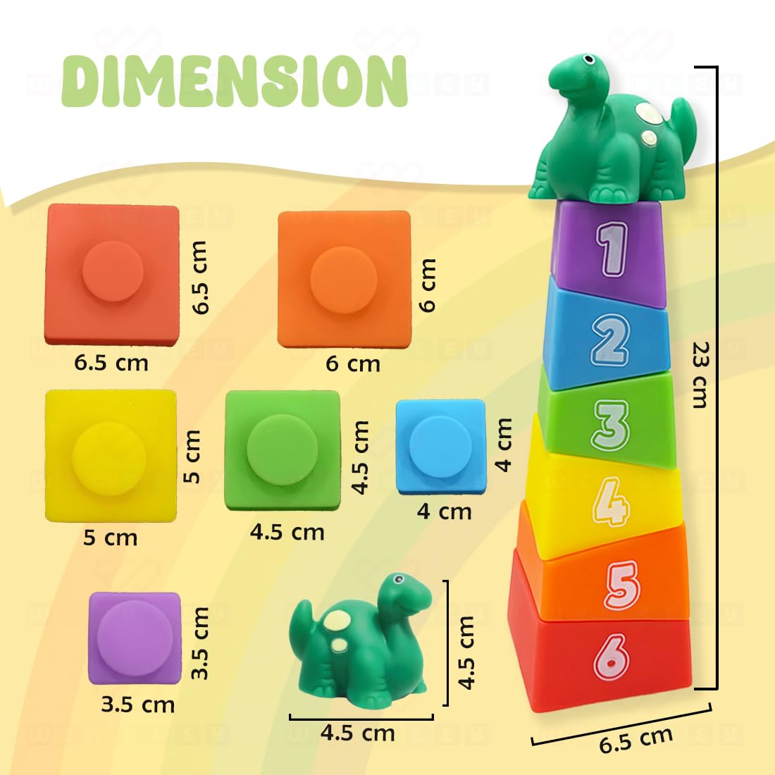 Stacking Baby Bath Toys (6 Blocks with Dinosaur Top)