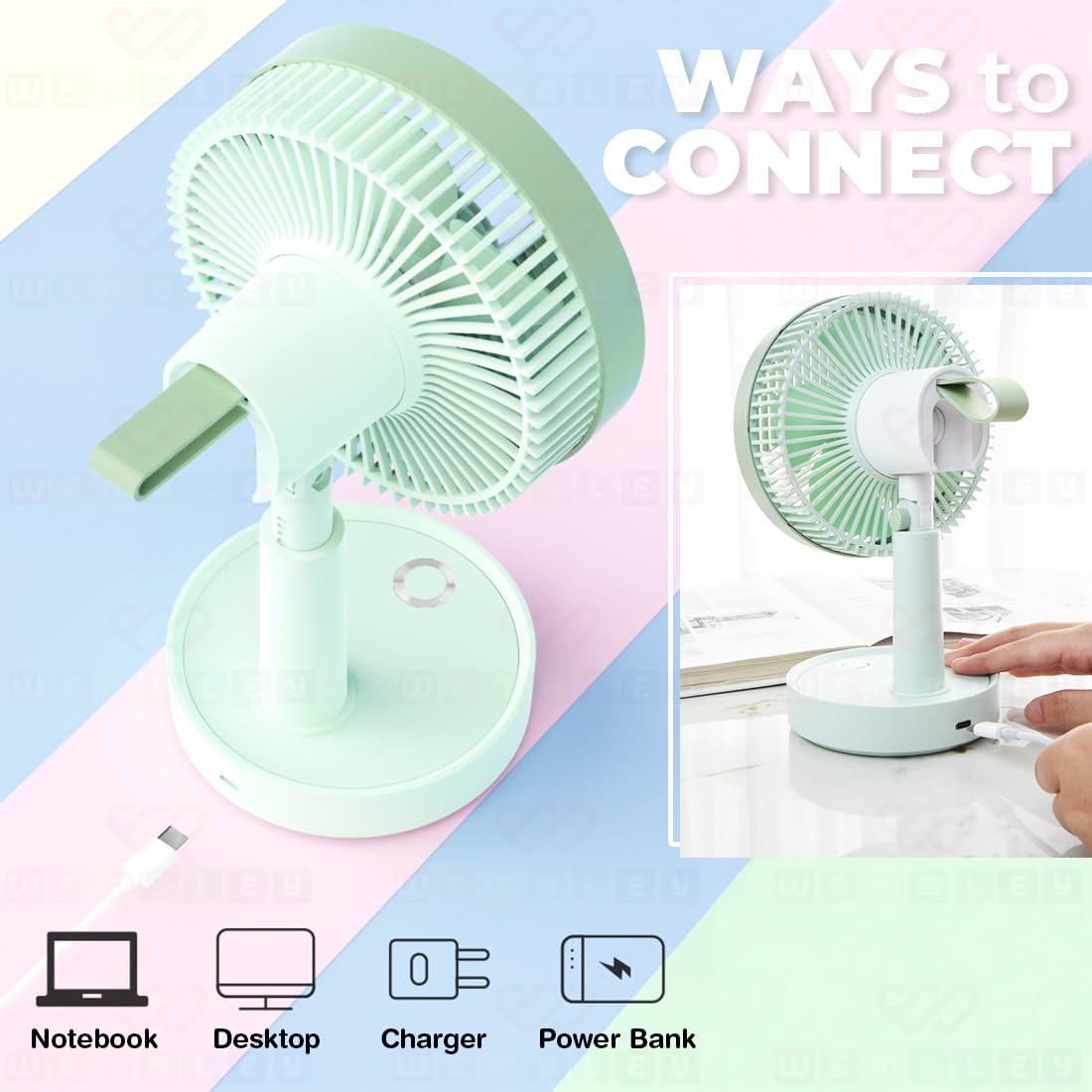 Mini Desktop Handheld Rechargeable Fan (Green)