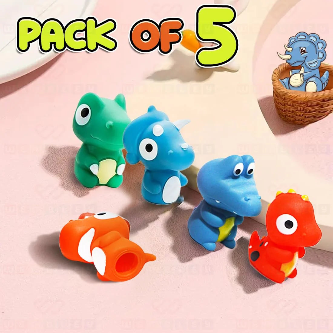Soft & Squishy Finger Puppet Set for Kids (Dinosaur, 5 Pcs)