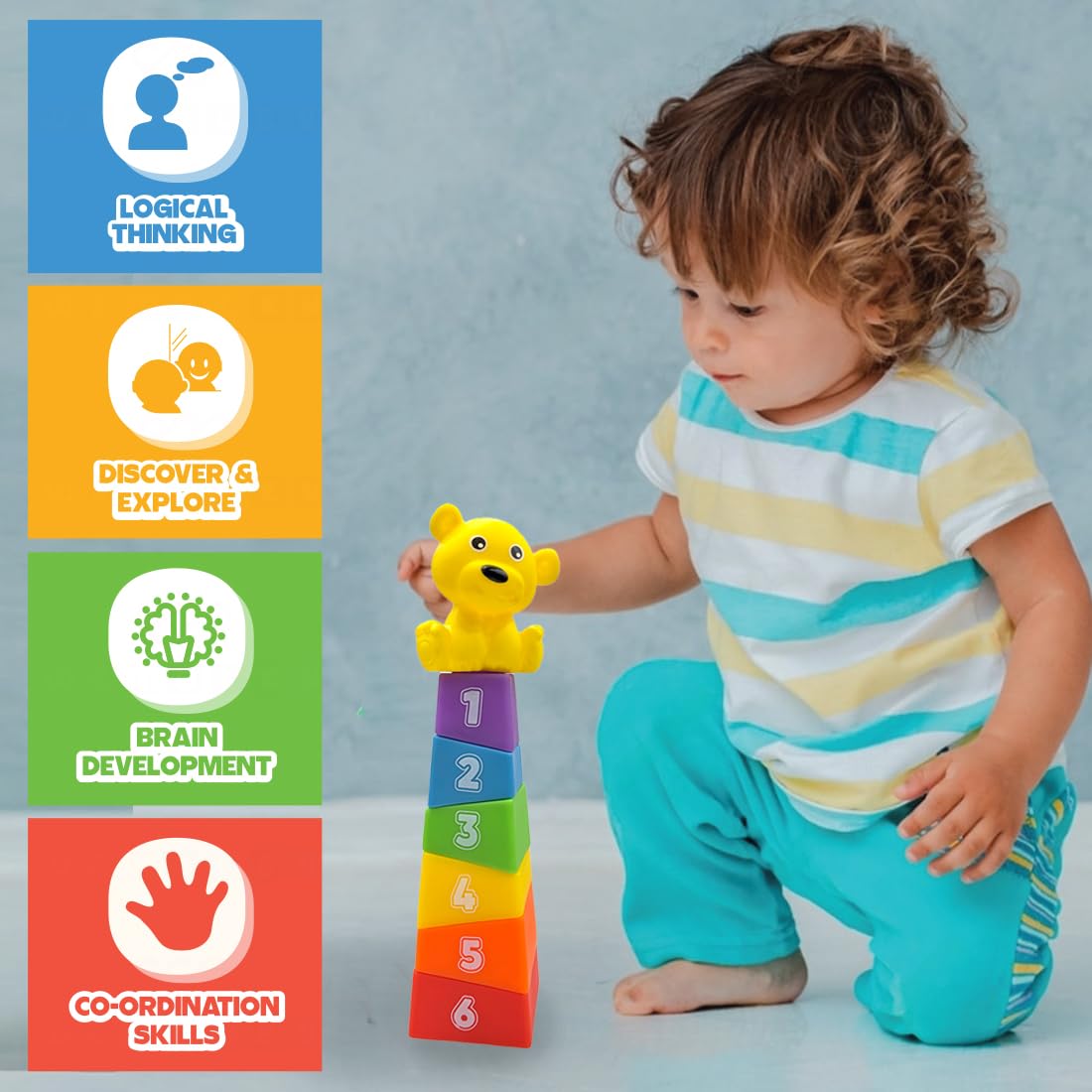 Stacking Baby Bath Toys (6 Blocks with Teddy Top)