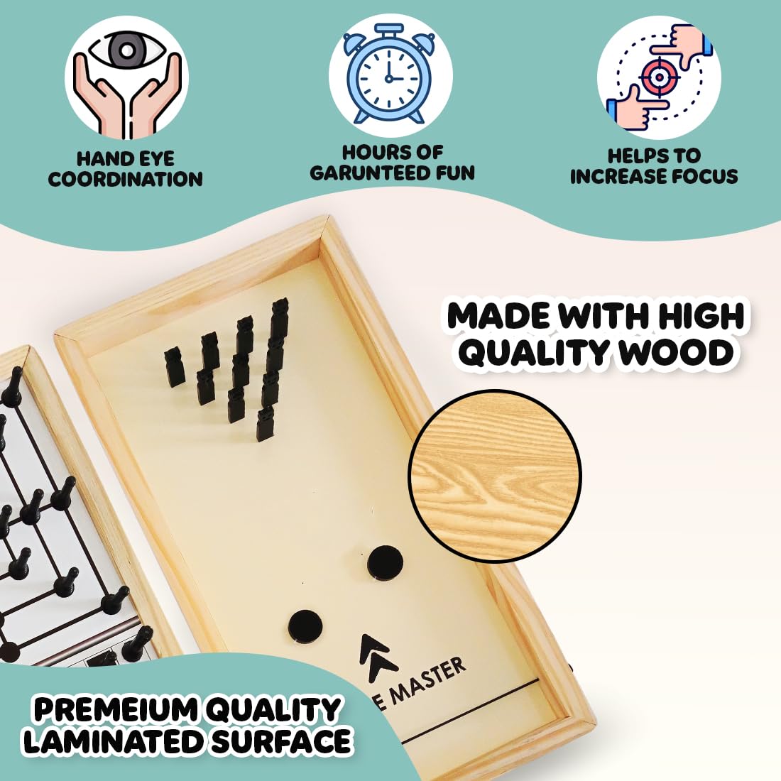 3-in-1 Strategic Wooden Chess Board Indoor Game Set with Strike Master & Nine Men's Morris