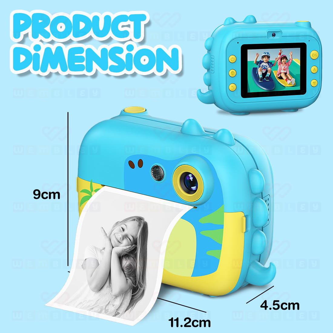 Instant Print Digital Camera for Kids Video Recorder (Dino)