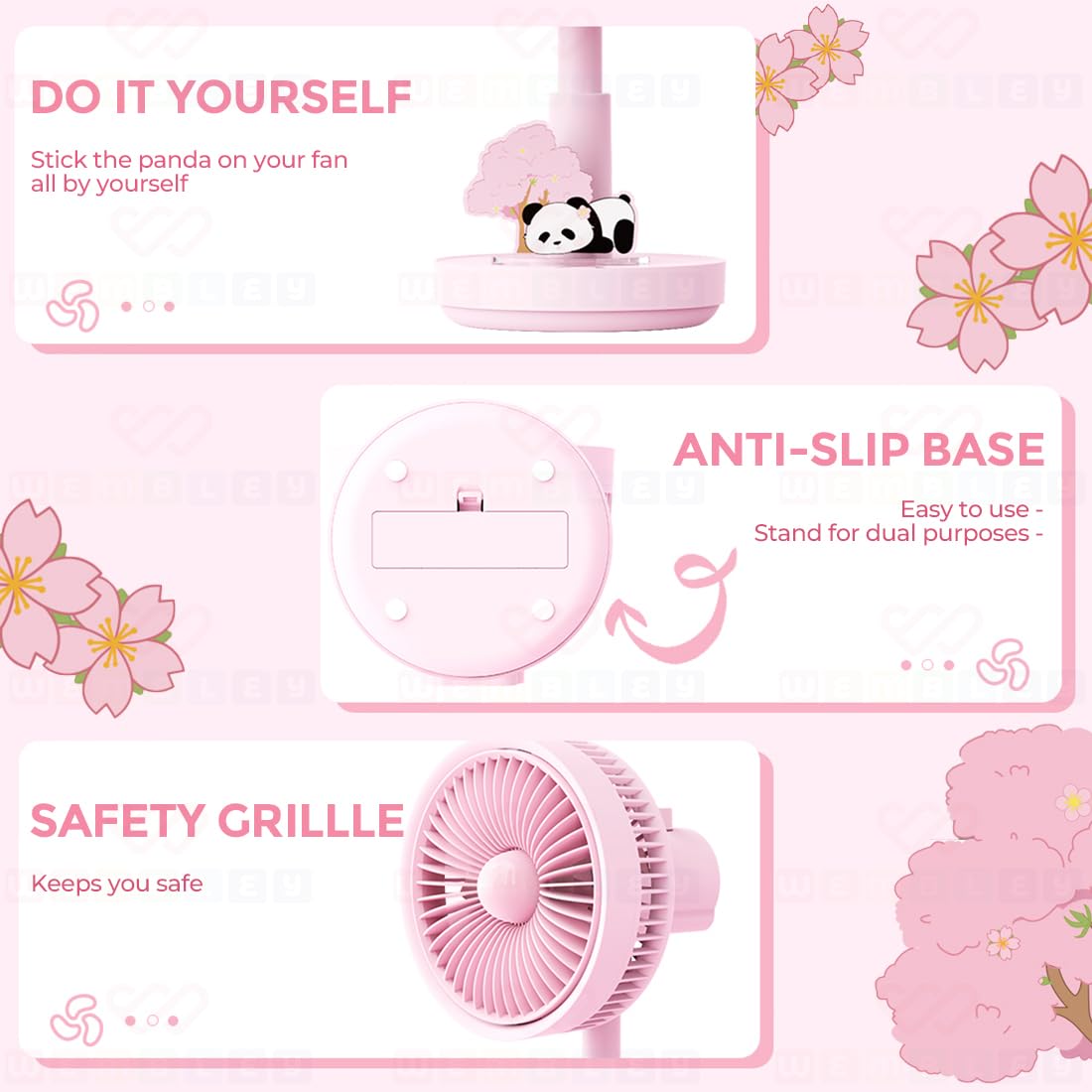 Mini Handheld Fan With Detachable Cute Panda (Pink)