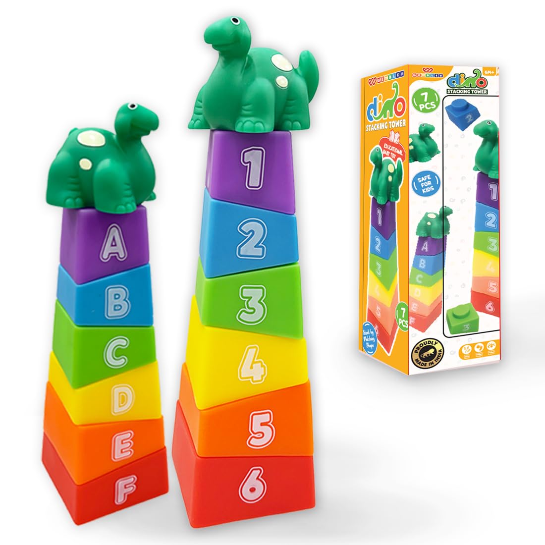 Stacking Baby Bath Toys (6 Blocks with Dinosaur Top)