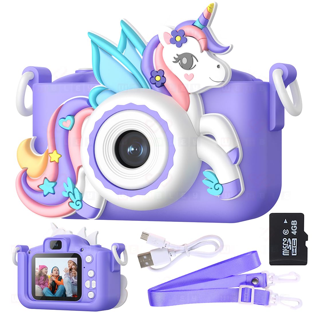 Kids Digital Camera Unicorn Design Video Recorder - Purple