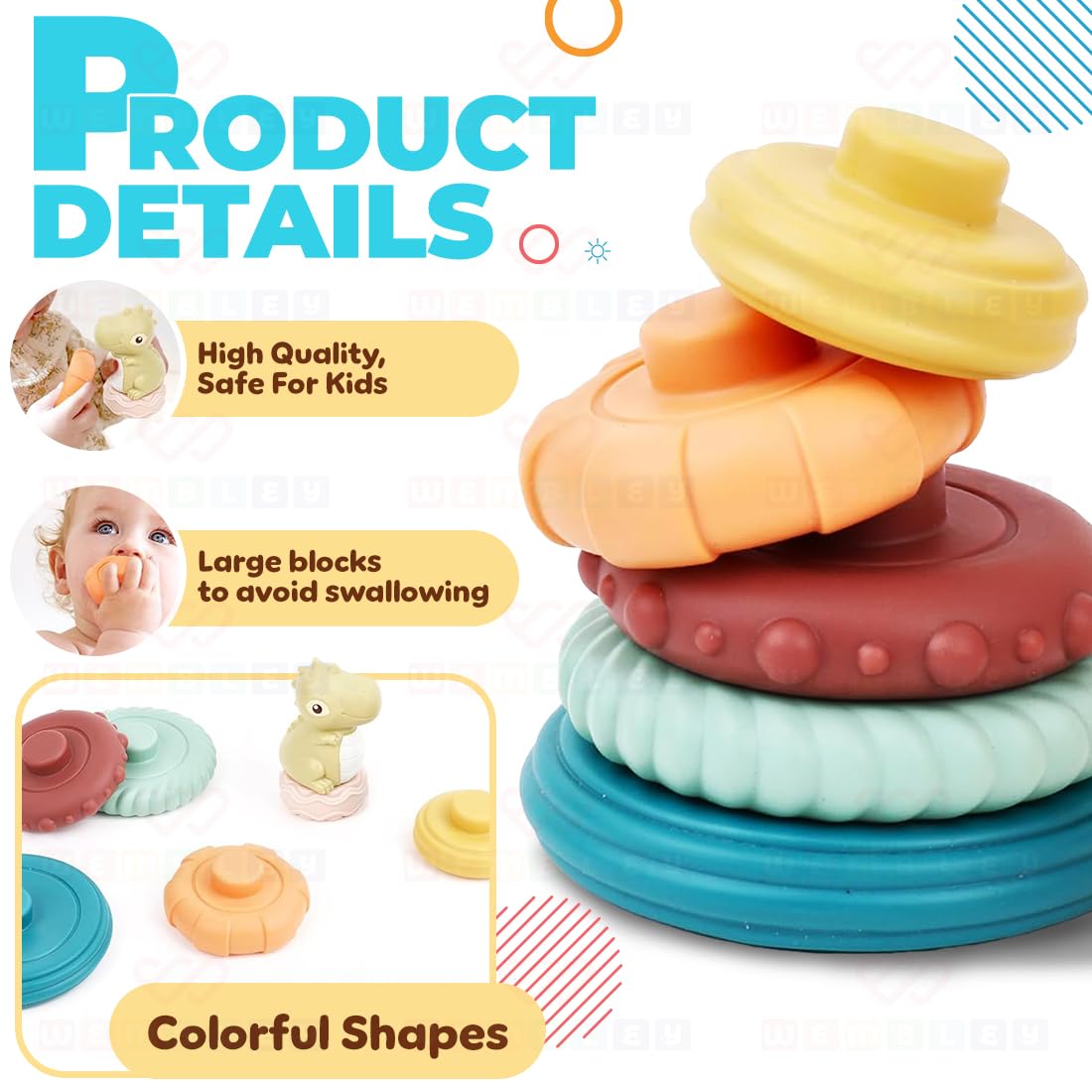 Stacking Baby Bath Toys (6 Rings with Dino)