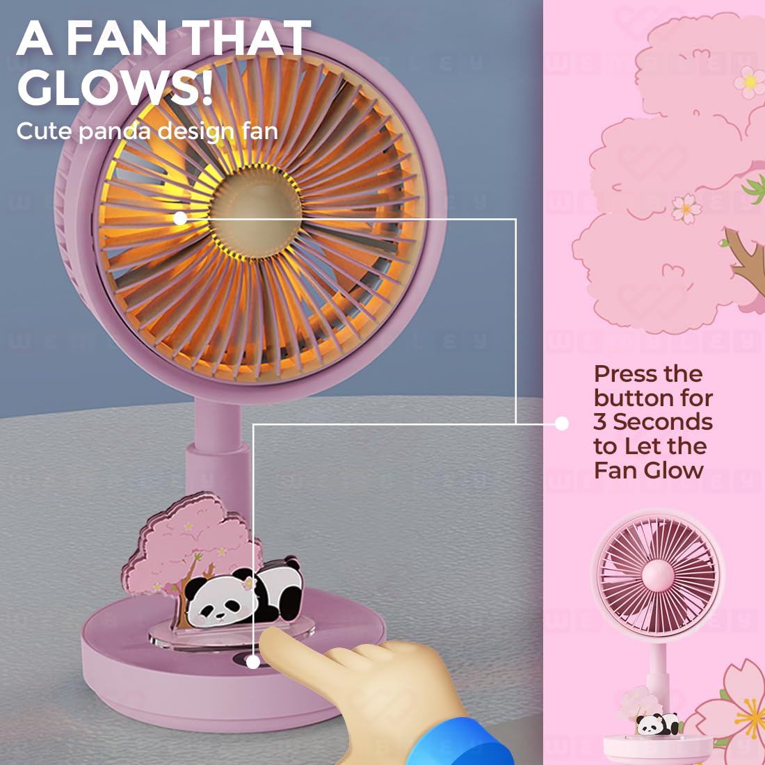 Mini Handheld Fan With Detachable Cute Panda (Pink)