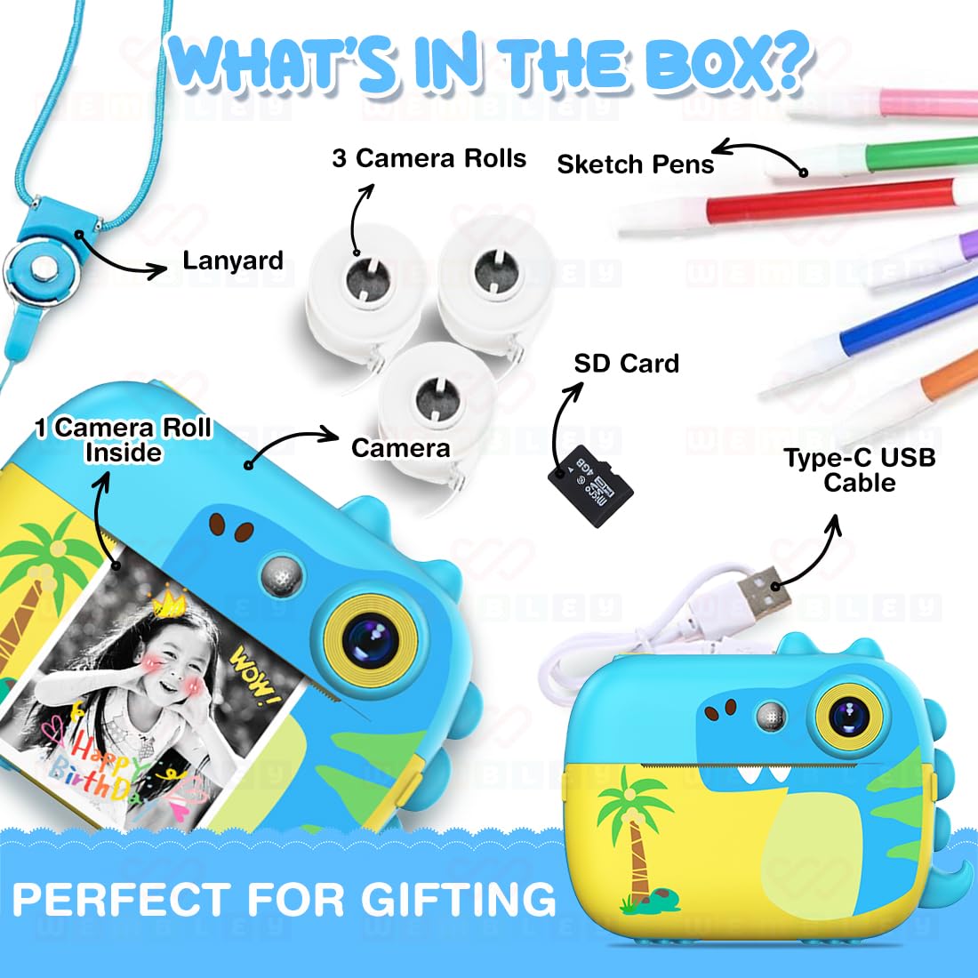 Instant Print Digital Camera for Kids Video Recorder (Dino)