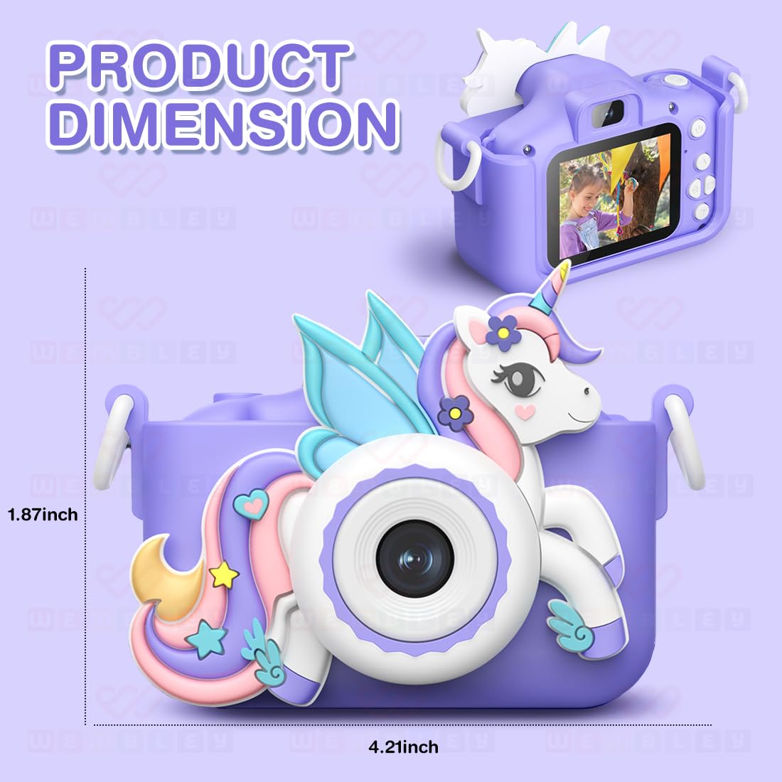 Kids Digital Camera Unicorn Design Video Recorder - Purple