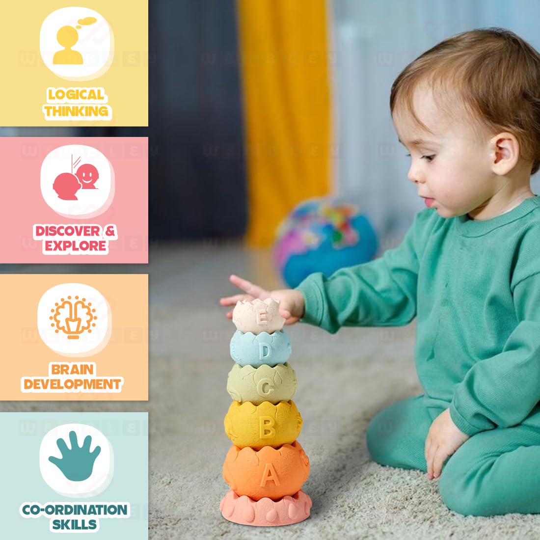 Stacking Baby Bath Toys (6 Dinosaur Cups)