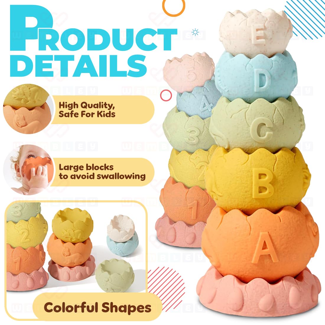 Stacking Baby Bath Toys (6 Dinosaur Cups)
