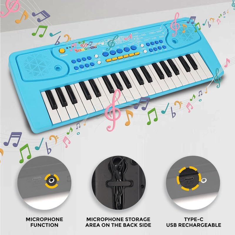 Little Maestro Kids Piano with Microphone (Blue)