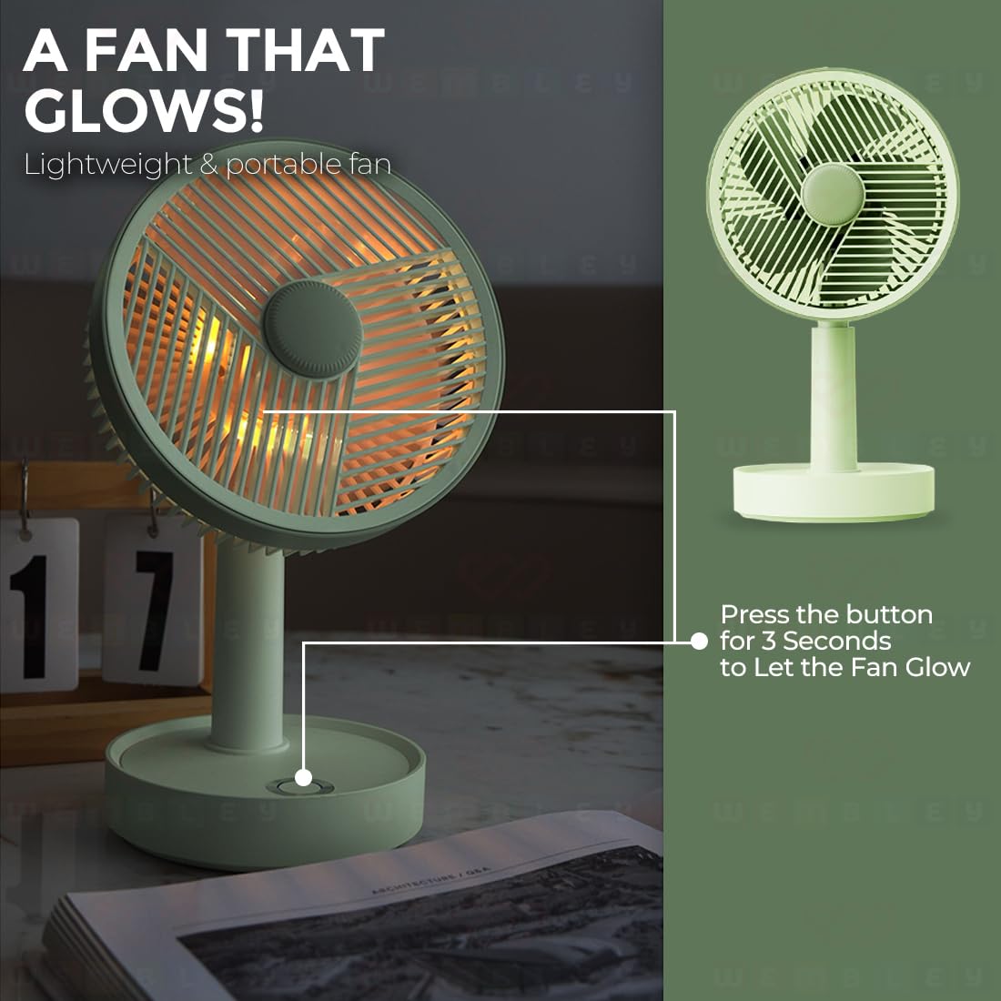 Mini Desktop Handheld Rechargeable Fan (Green)