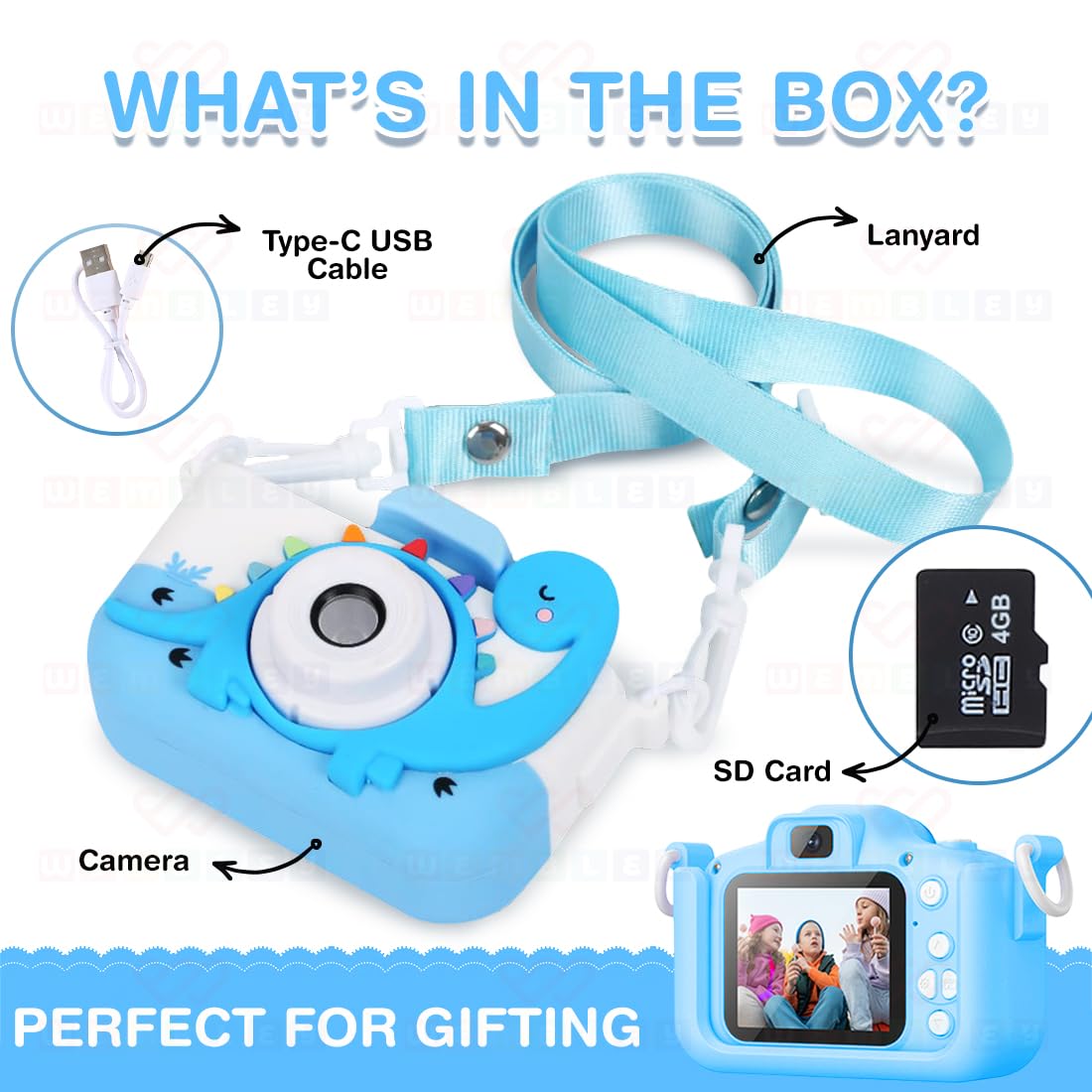 Kids Digital Camera Dino Design Video Recorder - Blue