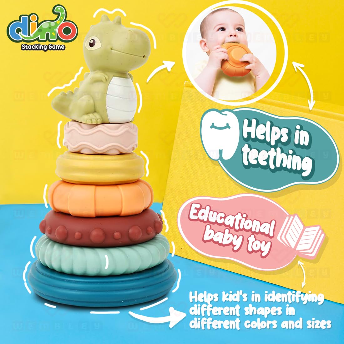 Stacking Baby Bath Toys (6 Rings with Dino)