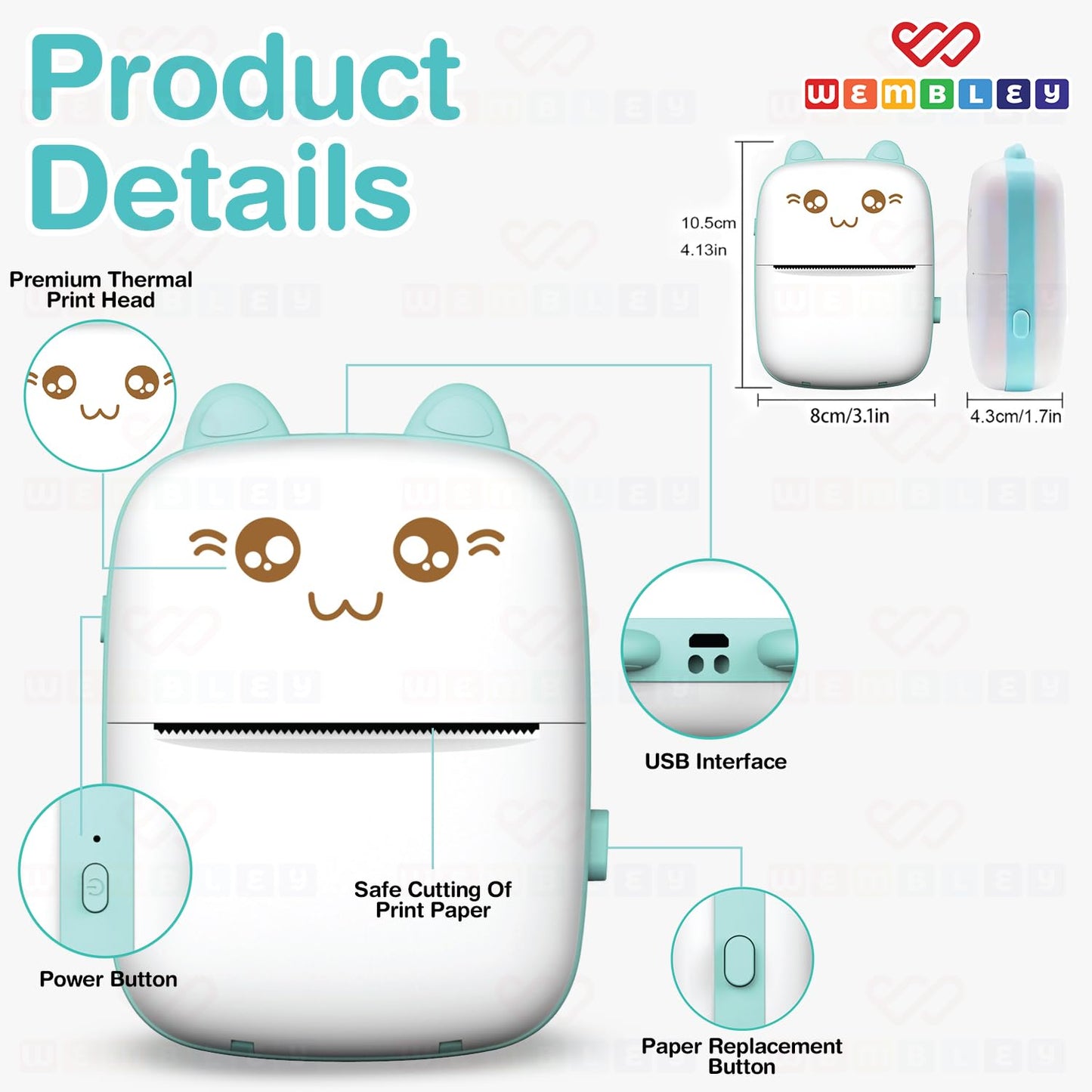 Rechargeable Mini Bluetooth Printer Kitty Themed
