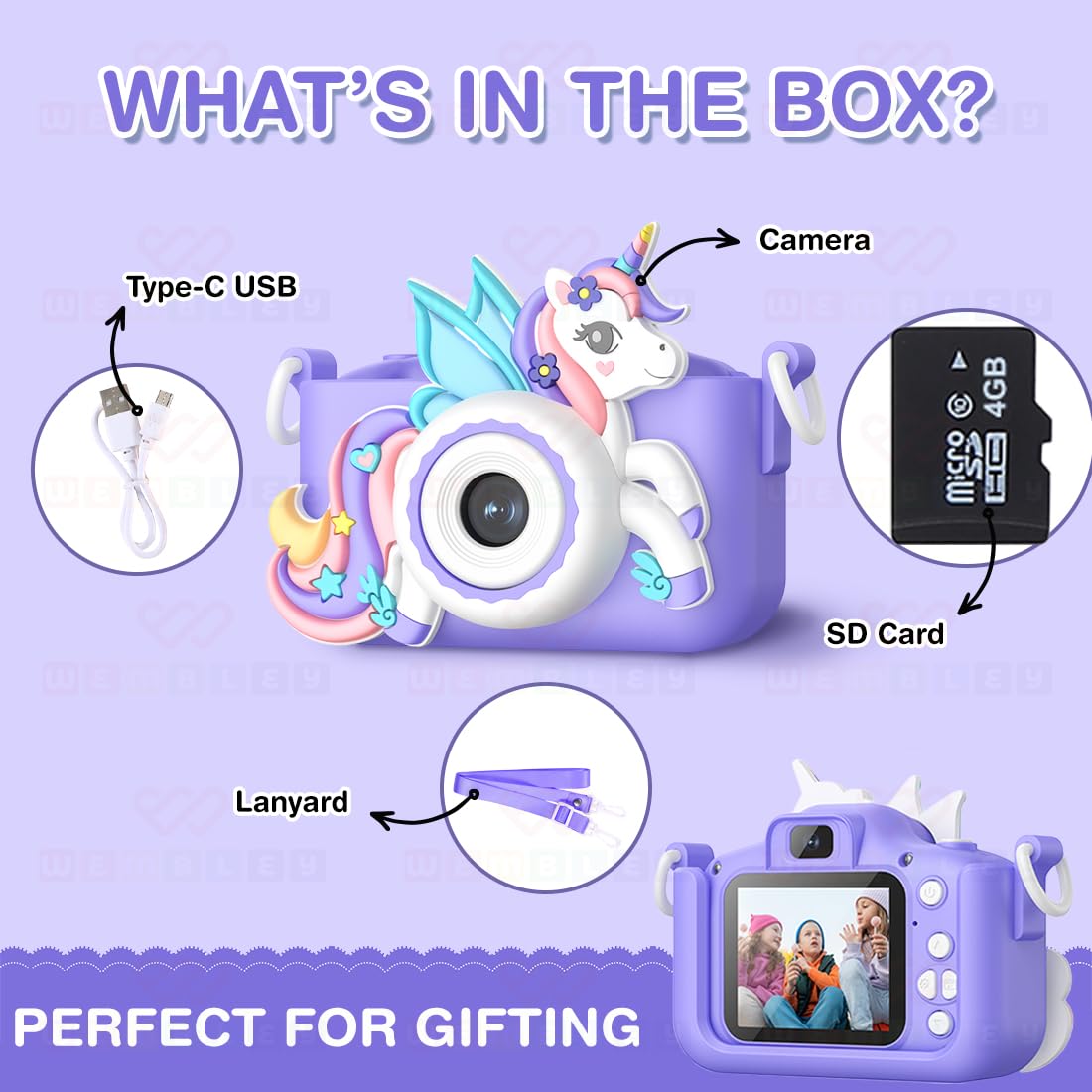 Kids Digital Camera Unicorn Design Video Recorder - Purple