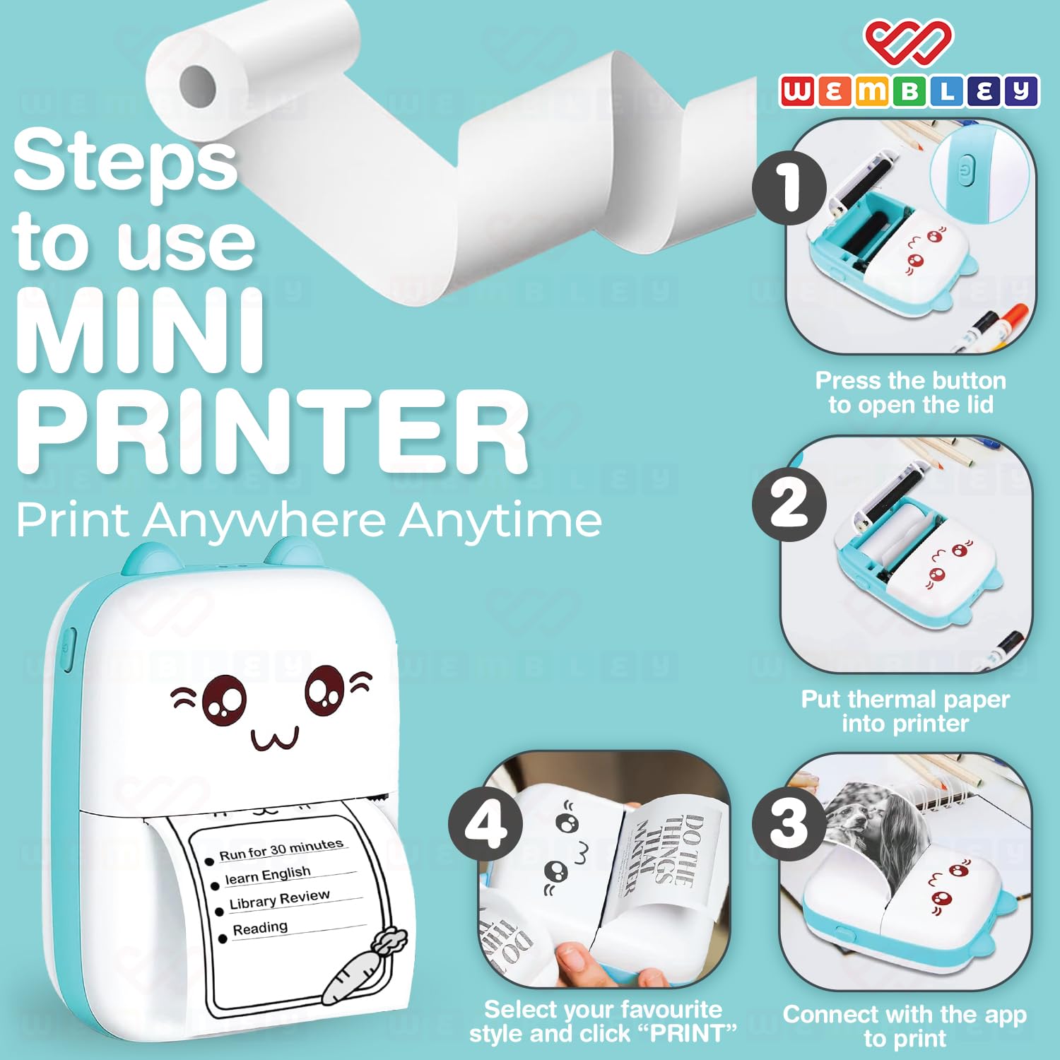Rechargeable Mini Bluetooth Printer Kitty Themed