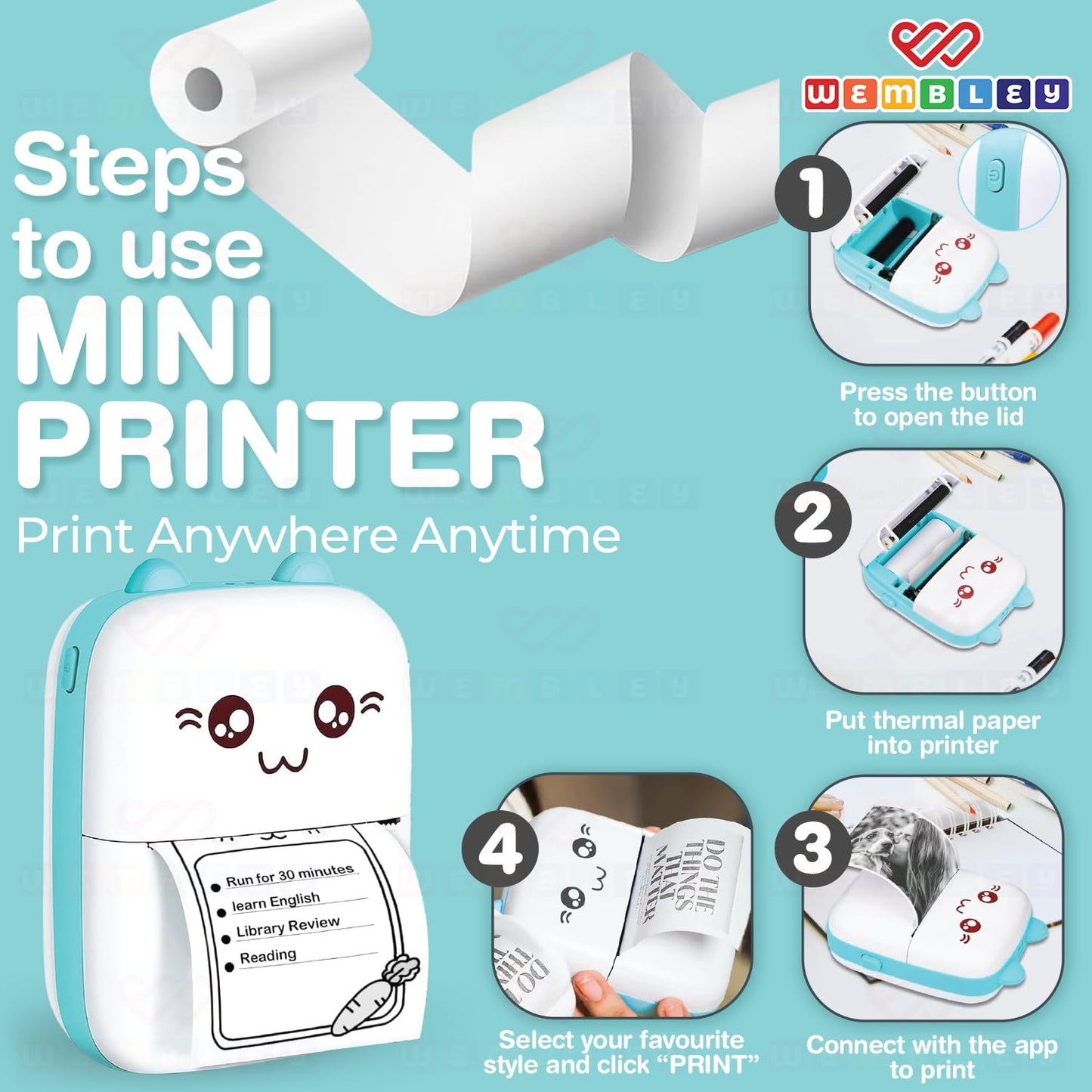 Rechargeable Mini Bluetooth Printer Kitty Themed