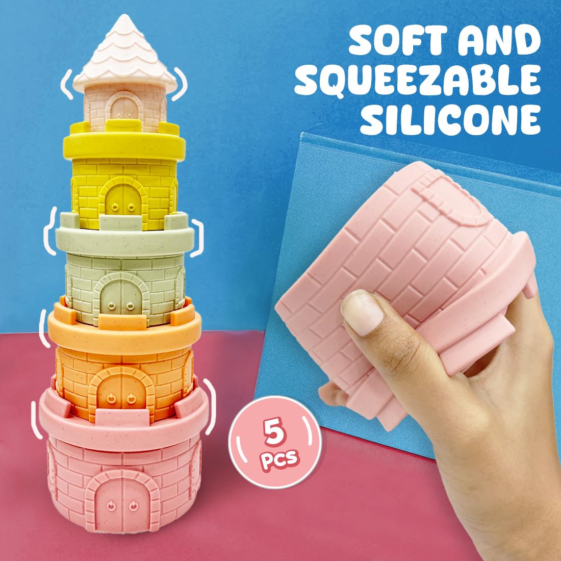 Stacking Baby Bath Toys (4 Castle Stacks & 1 Tower Top)