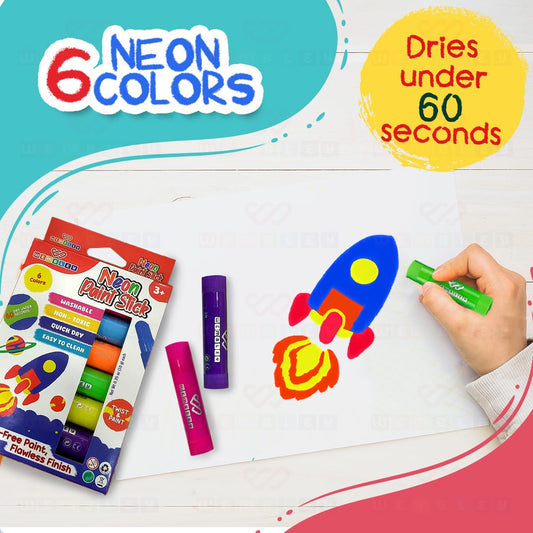 Non-Toxic Neon Color Paint Sticks Set for Kids (6 Paint Sticks)