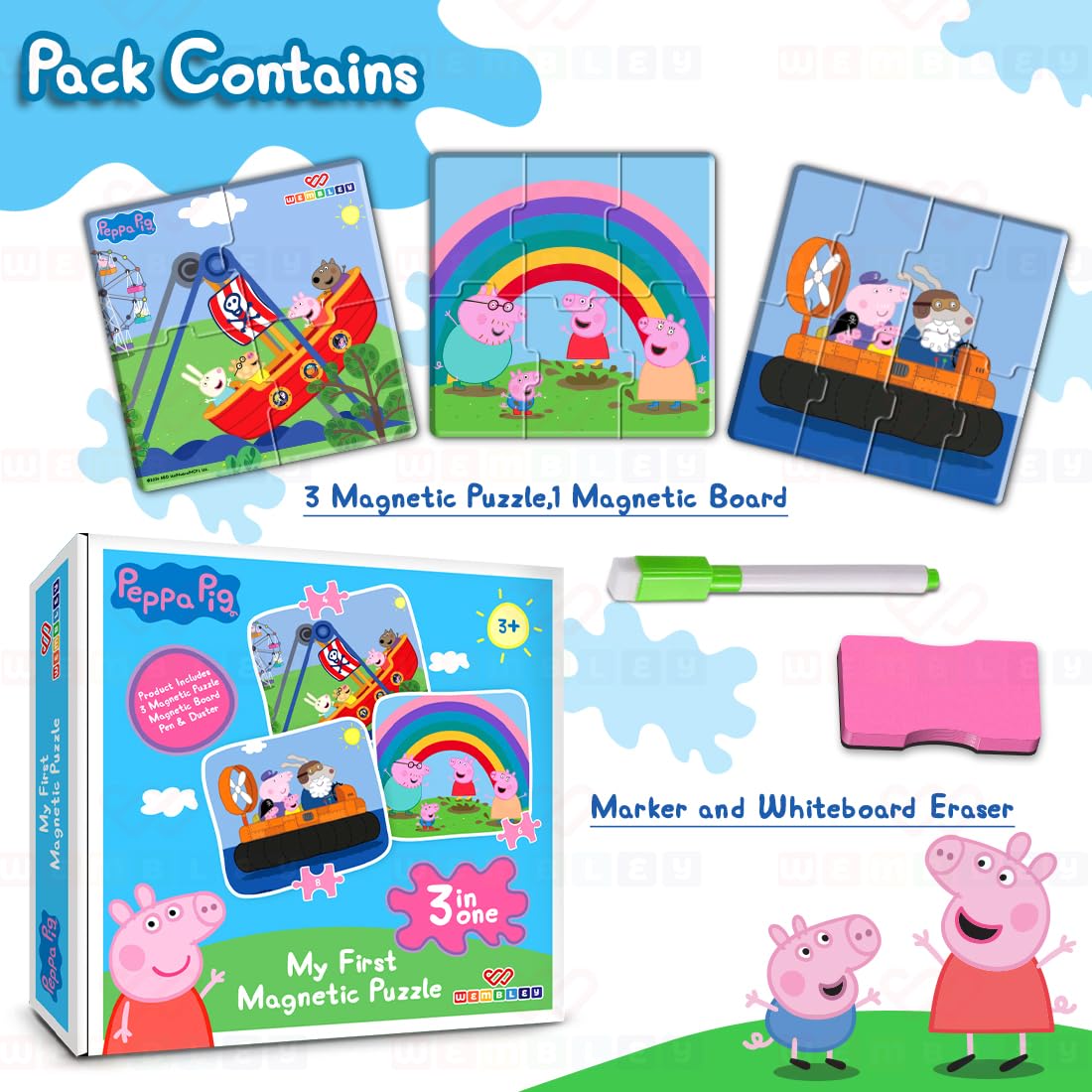 Peppa Pig 3 in 1 Jigsaw Magnetic Puzzle (Style1)
