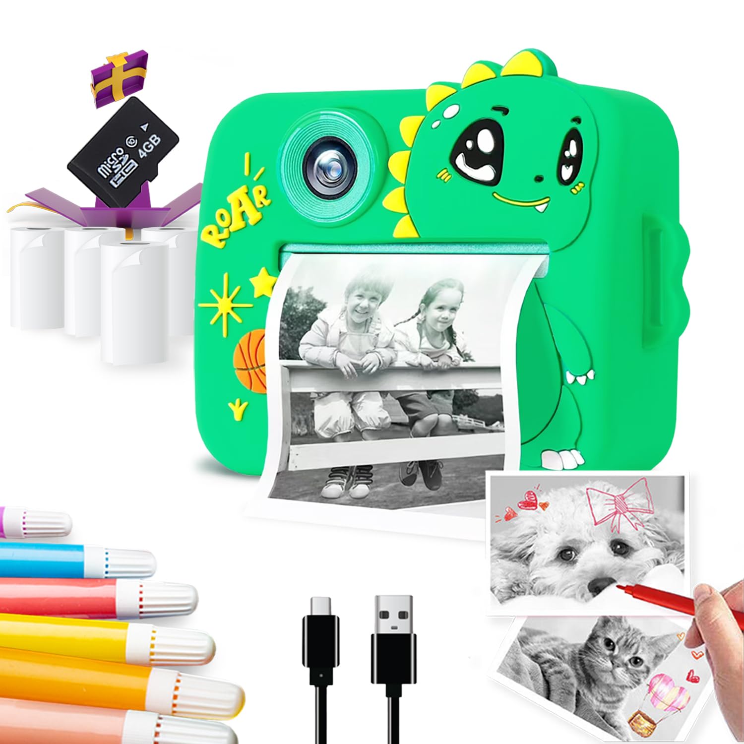 Instant Print Digital Camera for Kids (Dino)