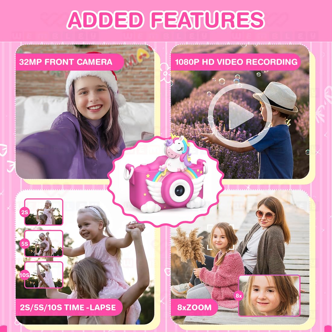 Kids Digital Camera Unicorn Design Video Recorder - Pink