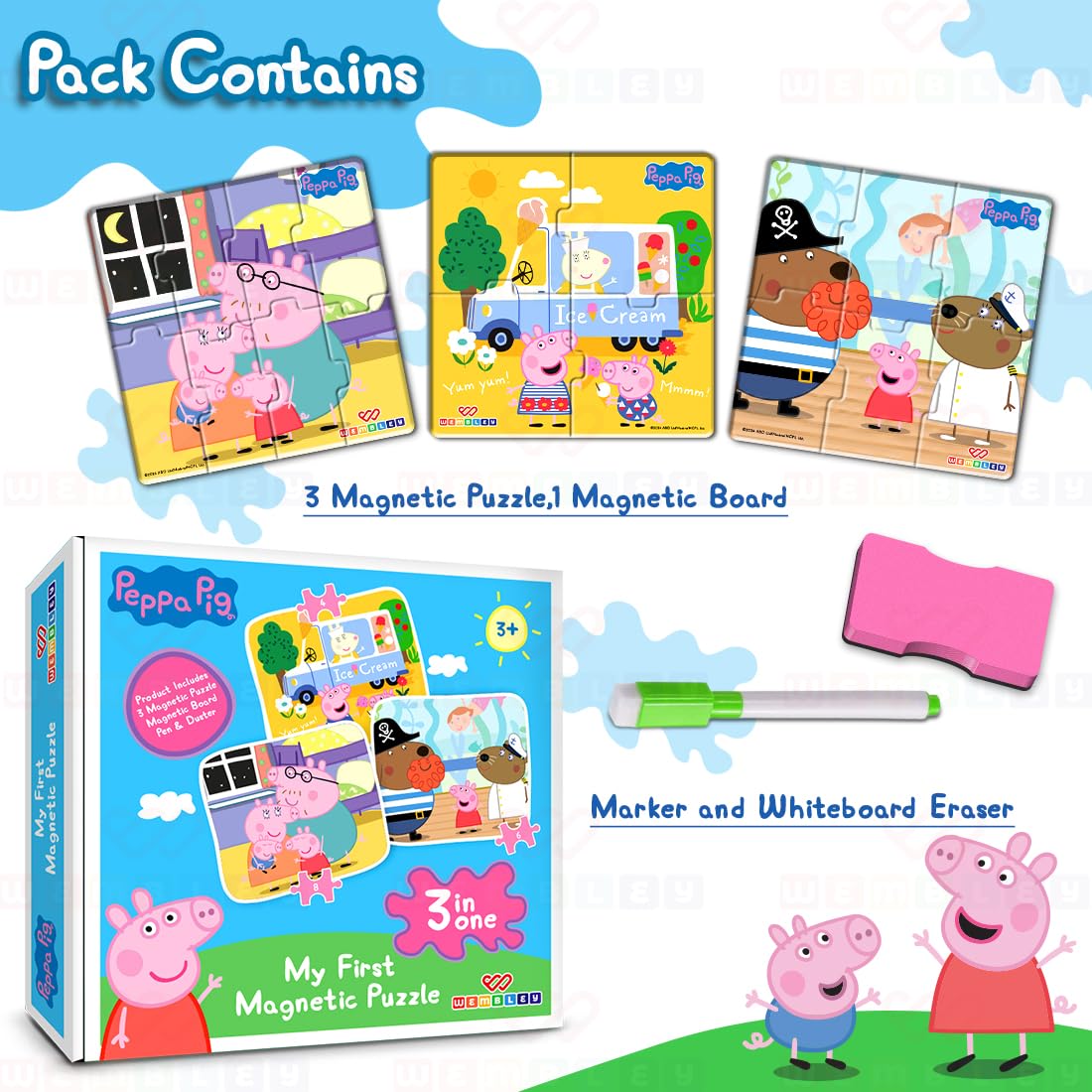 Peppa Pig 3 in 1 Jigsaw Magnetic Puzzle (Style2)