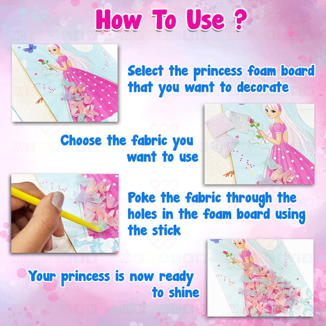 3-In-1, 3D Princess Fabric Poke In Art & Craft Activity