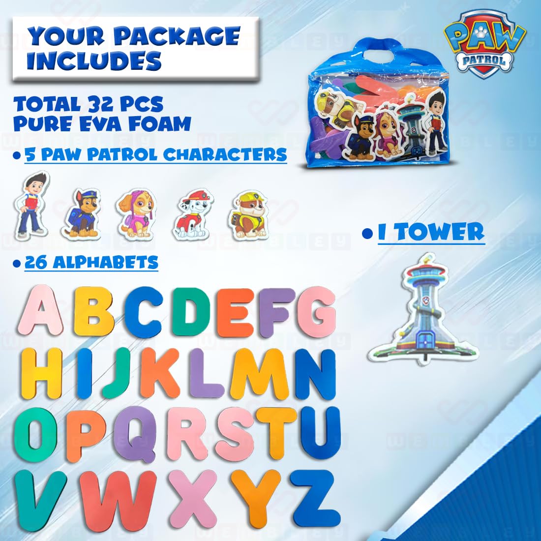 Paw Patrol Alphabet Puzzle Bath Toys-Set of 32