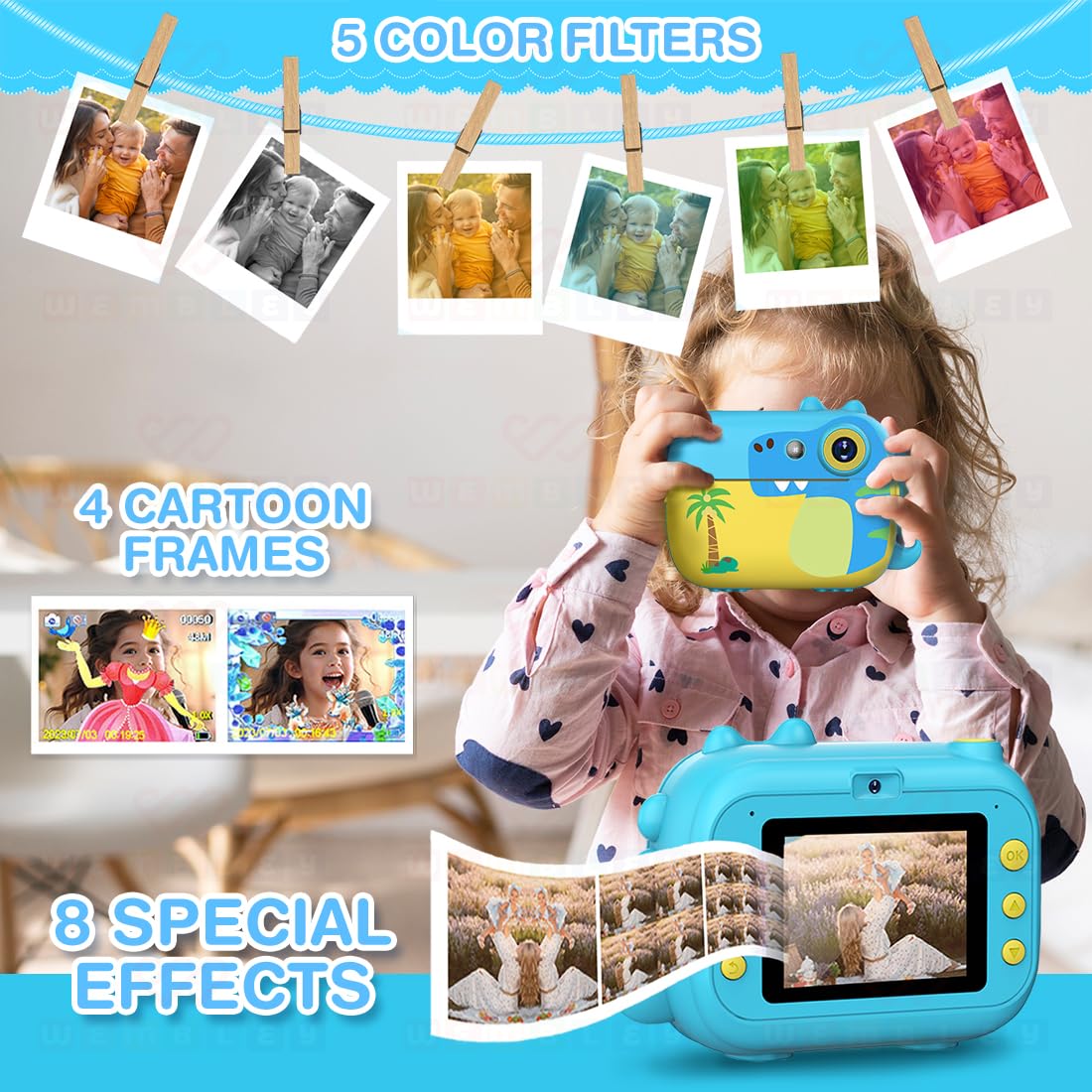 Instant Print Digital Camera for Kids Video Recorder (Dino)