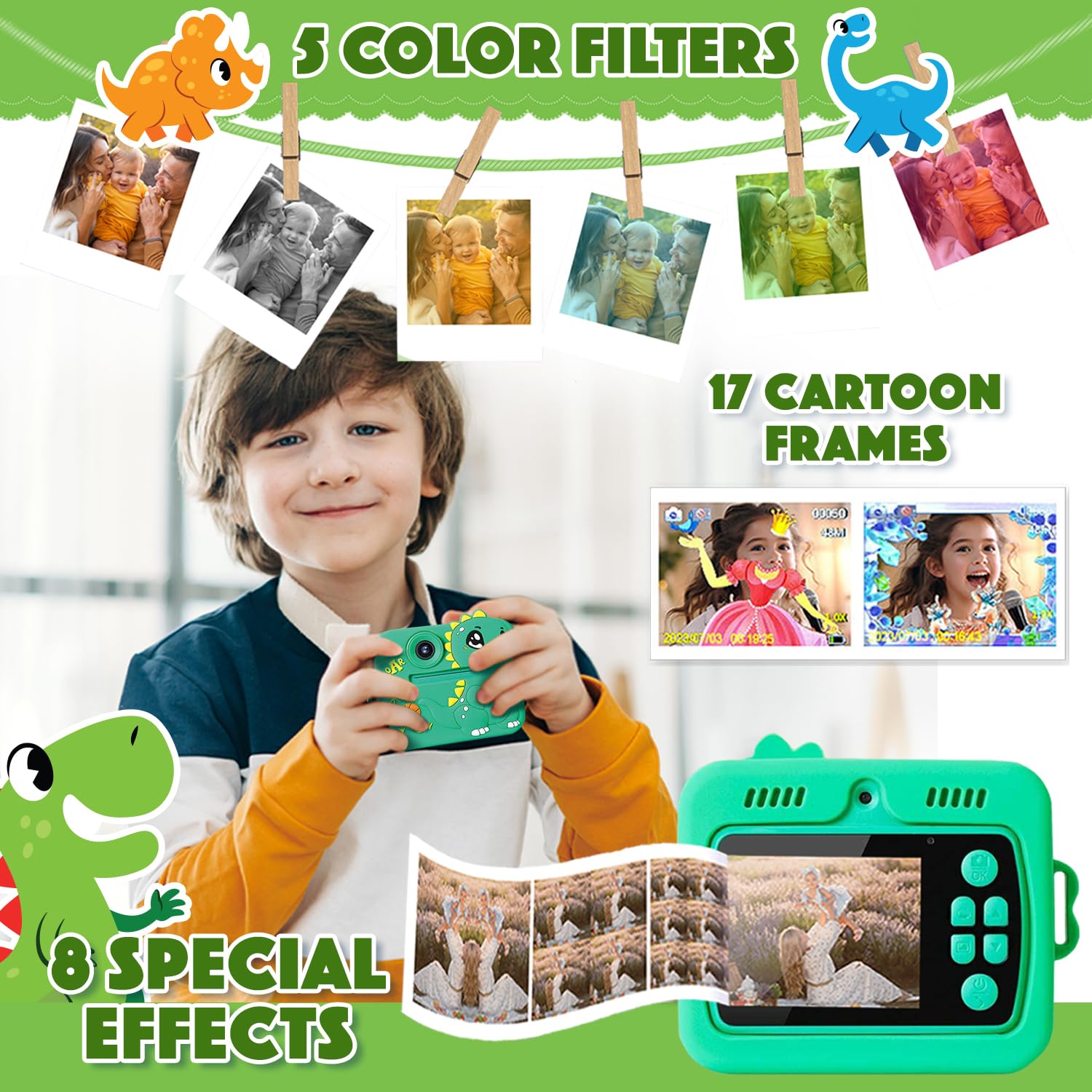 Instant Print Digital Camera for Kids (Dino)