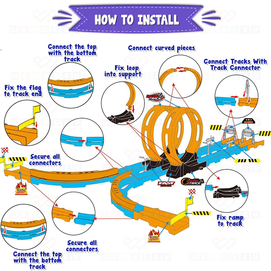 360° Spin Pull Back Car Track Set for Kids with 2 Cars