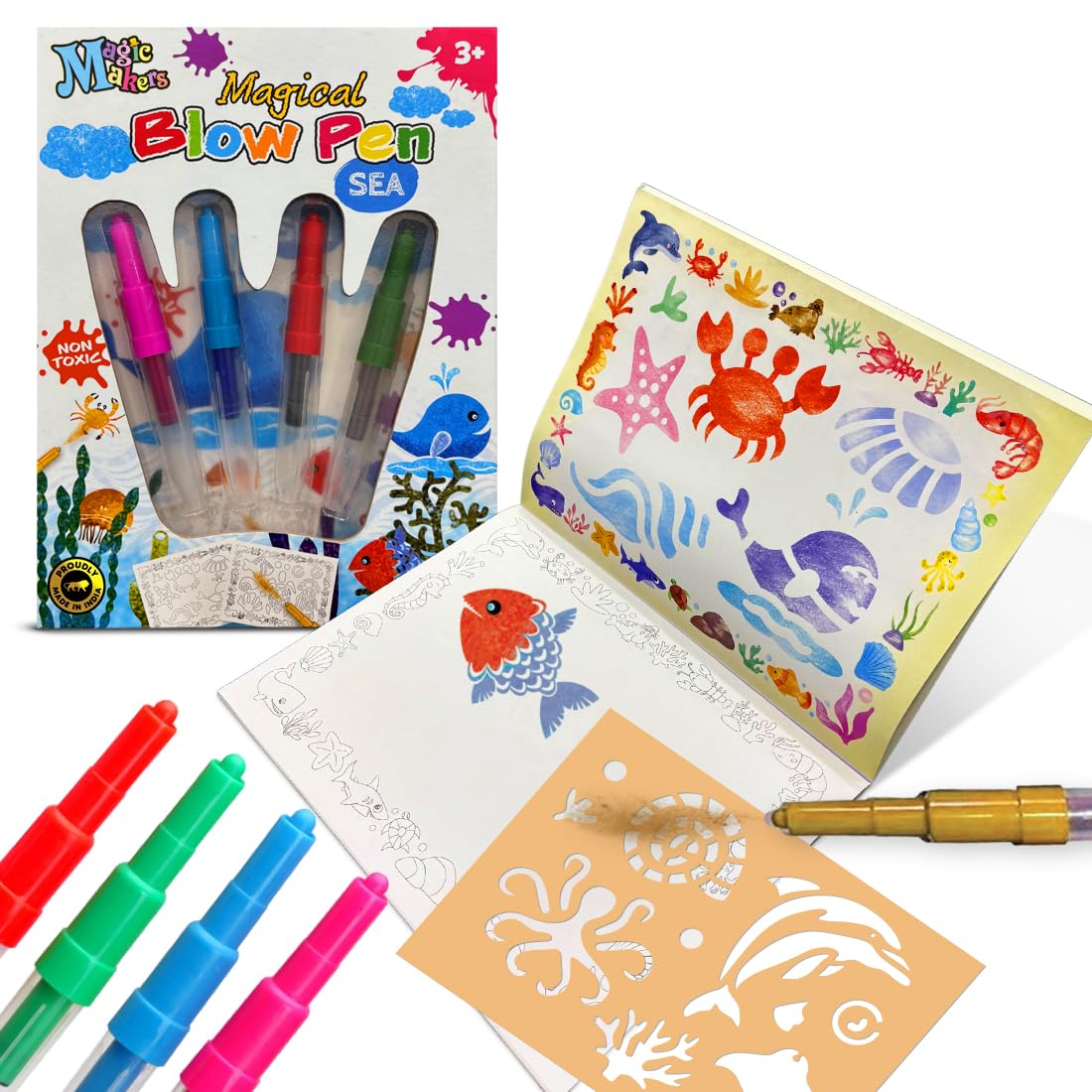 Blow Pen Painting Color Set for Kids (Sea Theme)