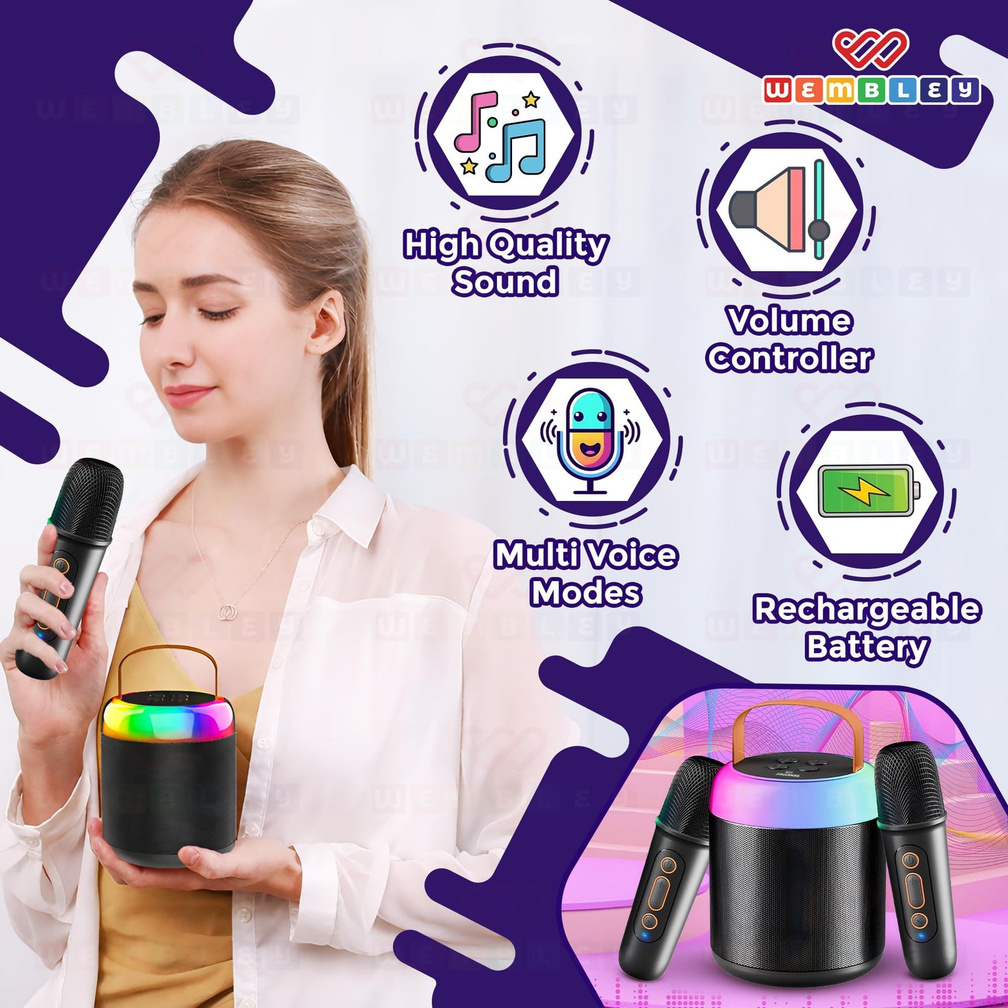 Bucket-Style Wireless Karaoke Speaker Set with Two Microphones