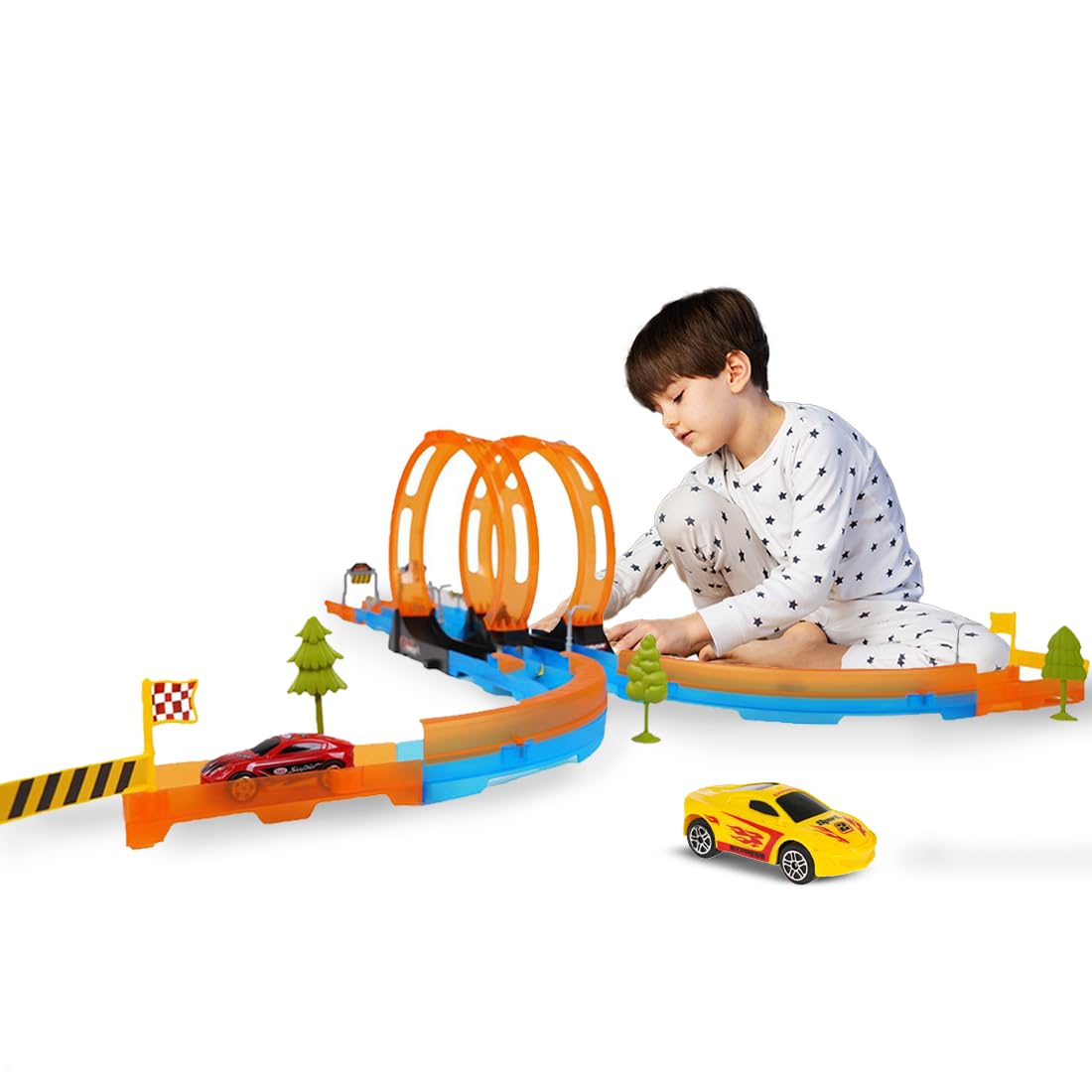 360° Spin Pull Back Car Track Set for Kids with 2 Cars