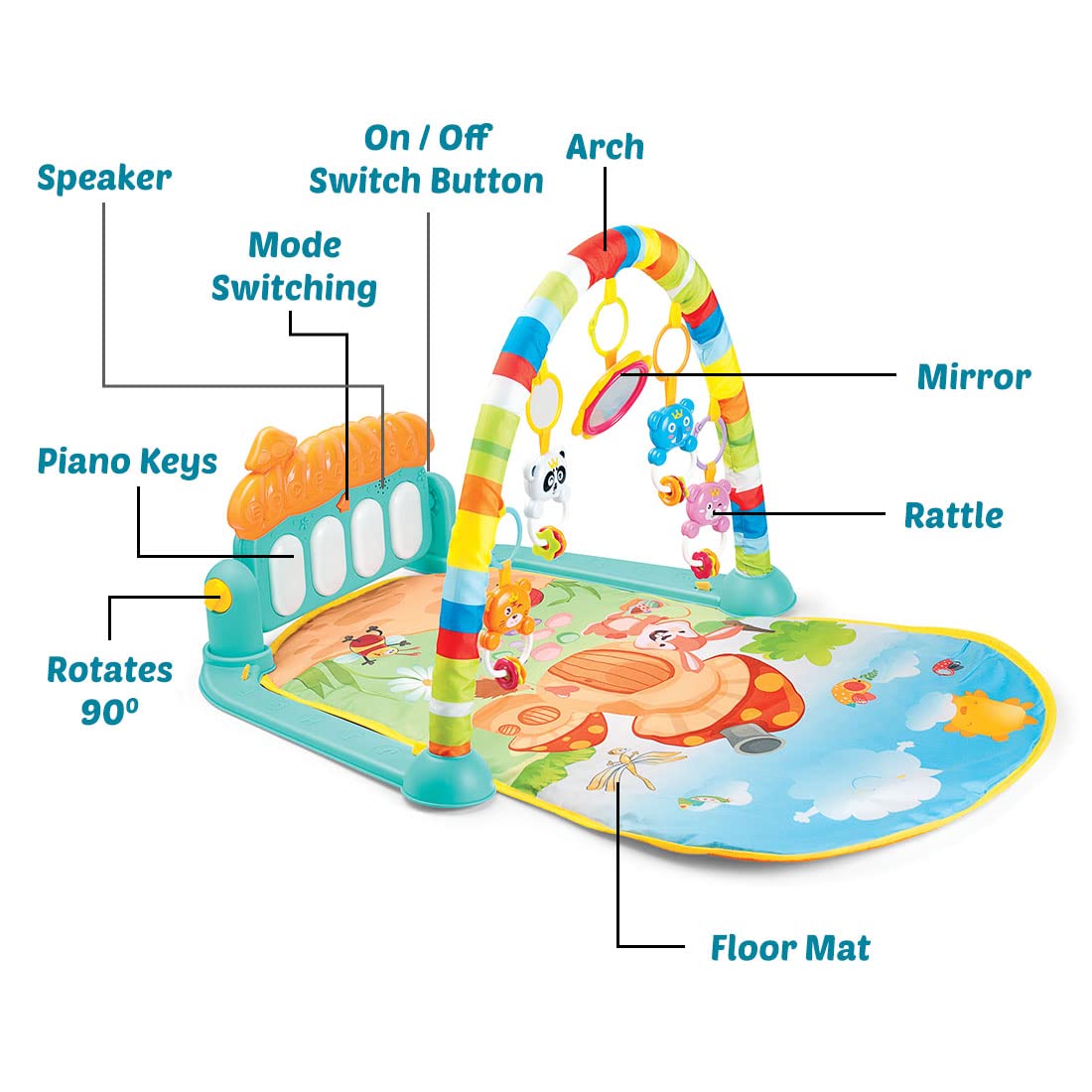 Gym Play Mat for Babies with Rattle Toys & Musical Piano