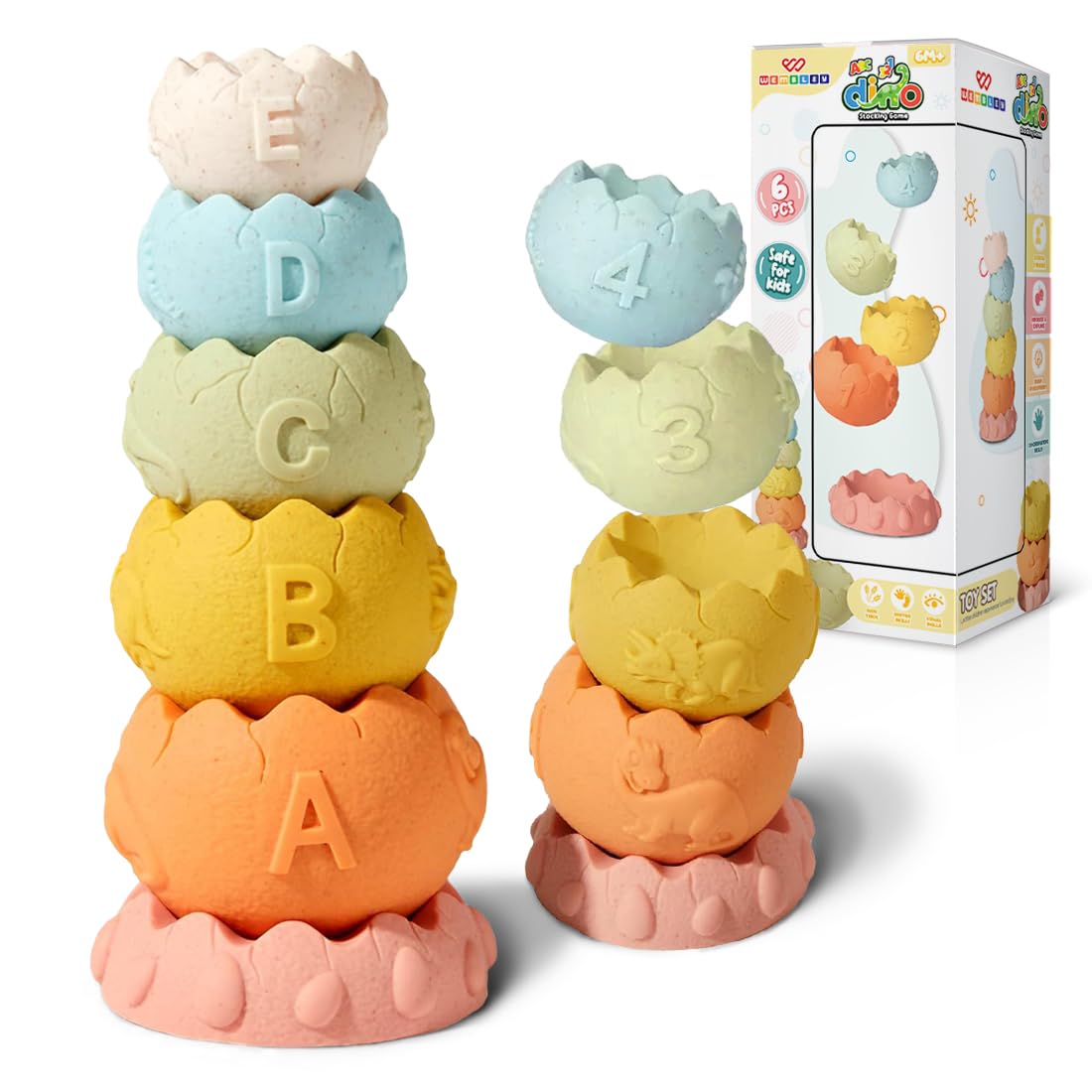 Stacking Baby Bath Toys (6 Dinosaur Cups)