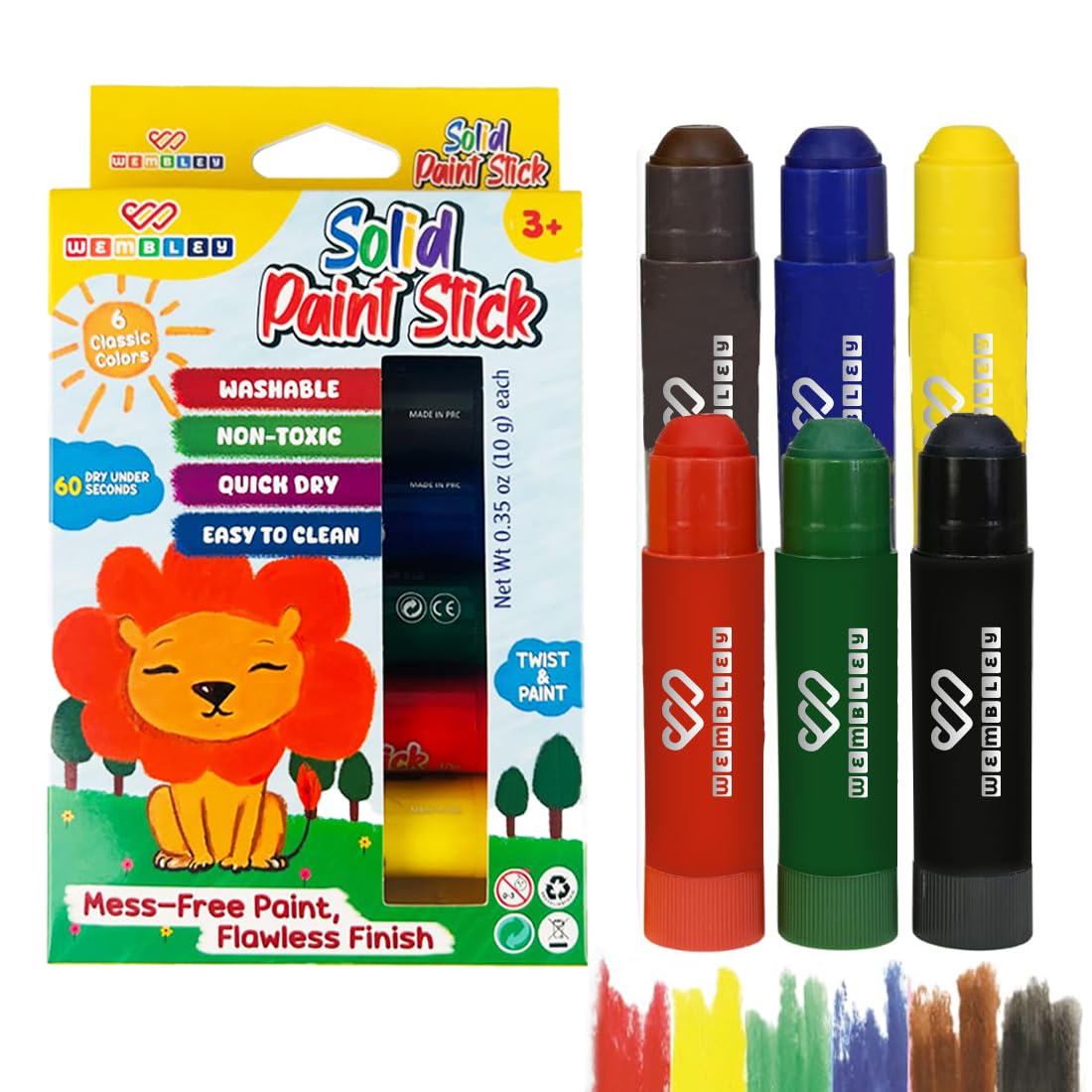 Solid Quick Dry Paint Stick Set for Kids (6 Paint Sticks)