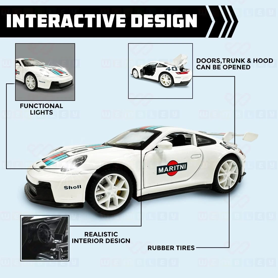 Pull Back Diecast Metal Vintage Car Openable Doors
