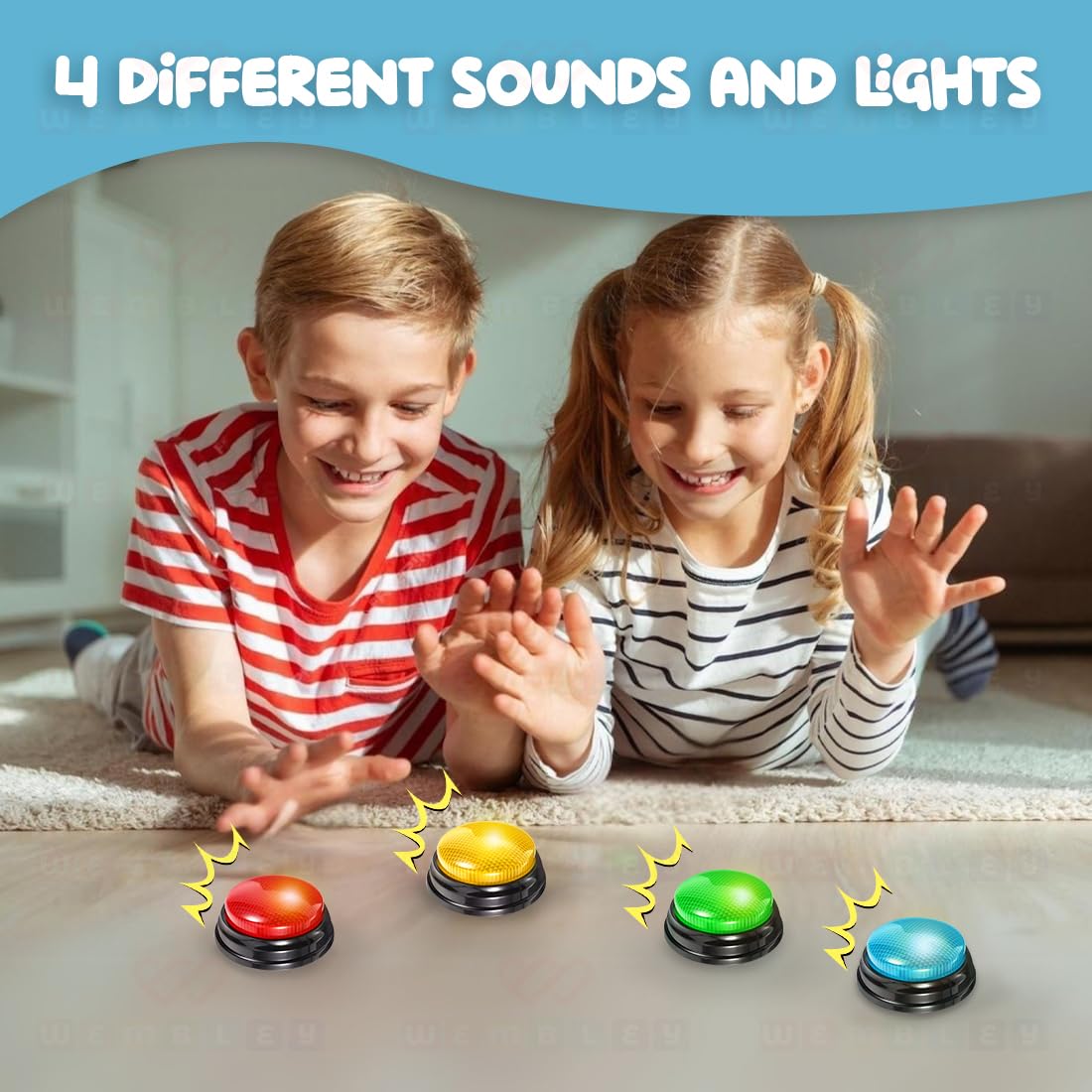 Set of Quiz Buzzers with 4 Different Lights & Sound (Pack of 4)