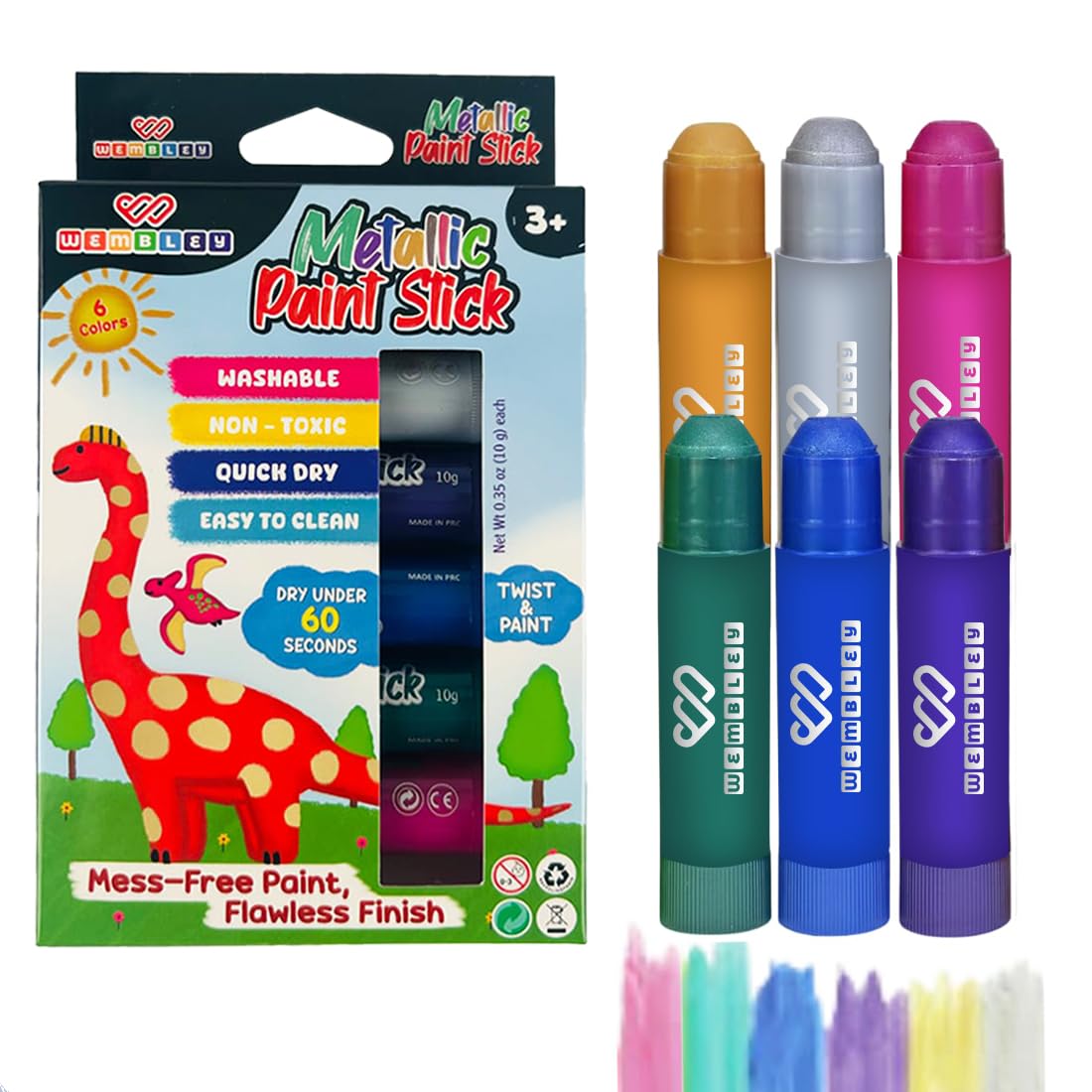 Mess-Free Metallic Paint Sticks Set for Kids (6 Paint Sticks)