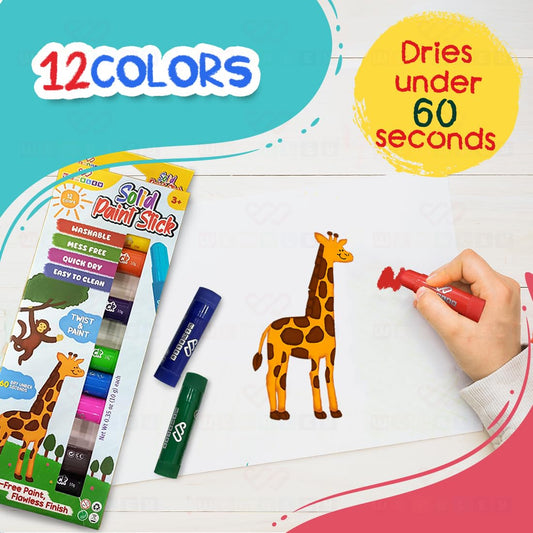 Solid Quick Dry Paint Stick Set for Kids (12 Paint Sticks)