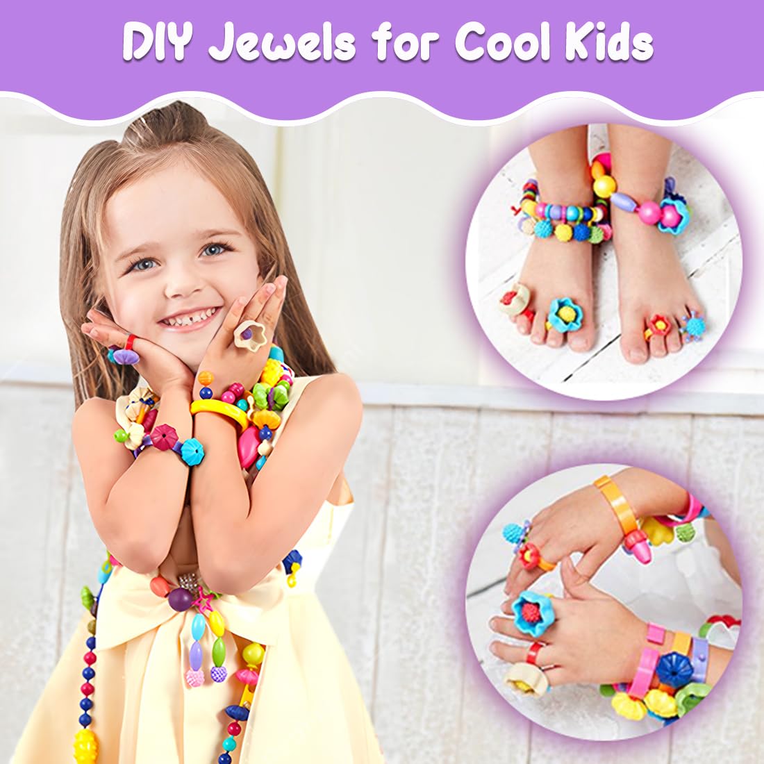 Pop Beads DIY Jewelry Making Set for Kids (50+ Beads, Style 2)