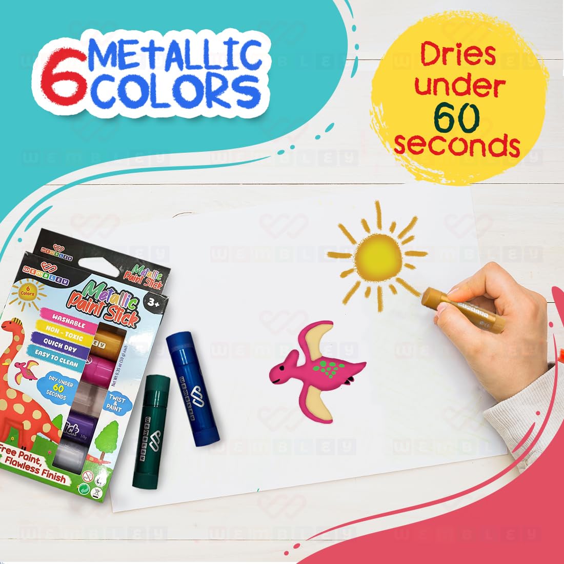 Mess-Free Metallic Paint Sticks Set for Kids (6 Paint Sticks)